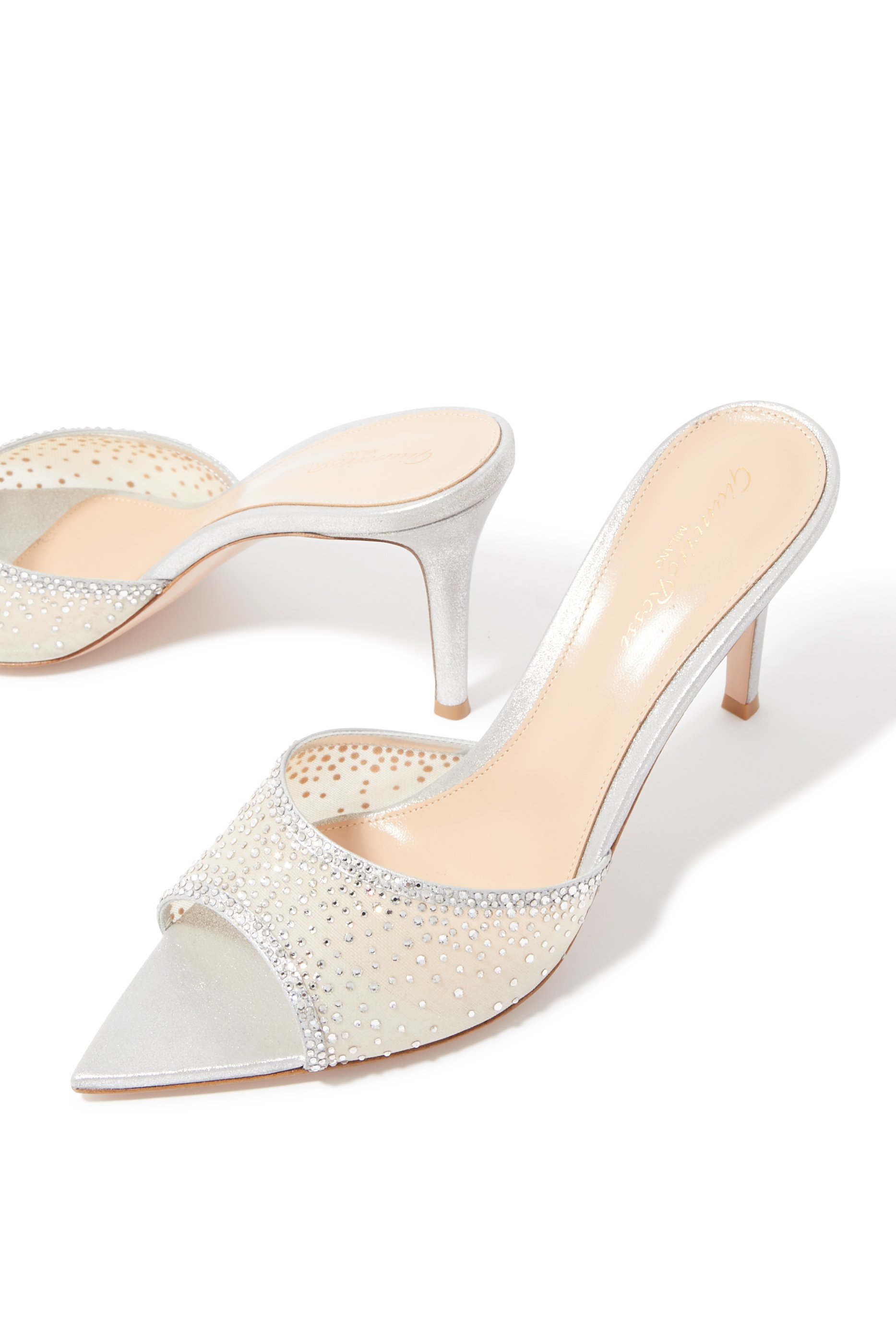 Rania 80 Metallic Leather Embroidered Organza Mules