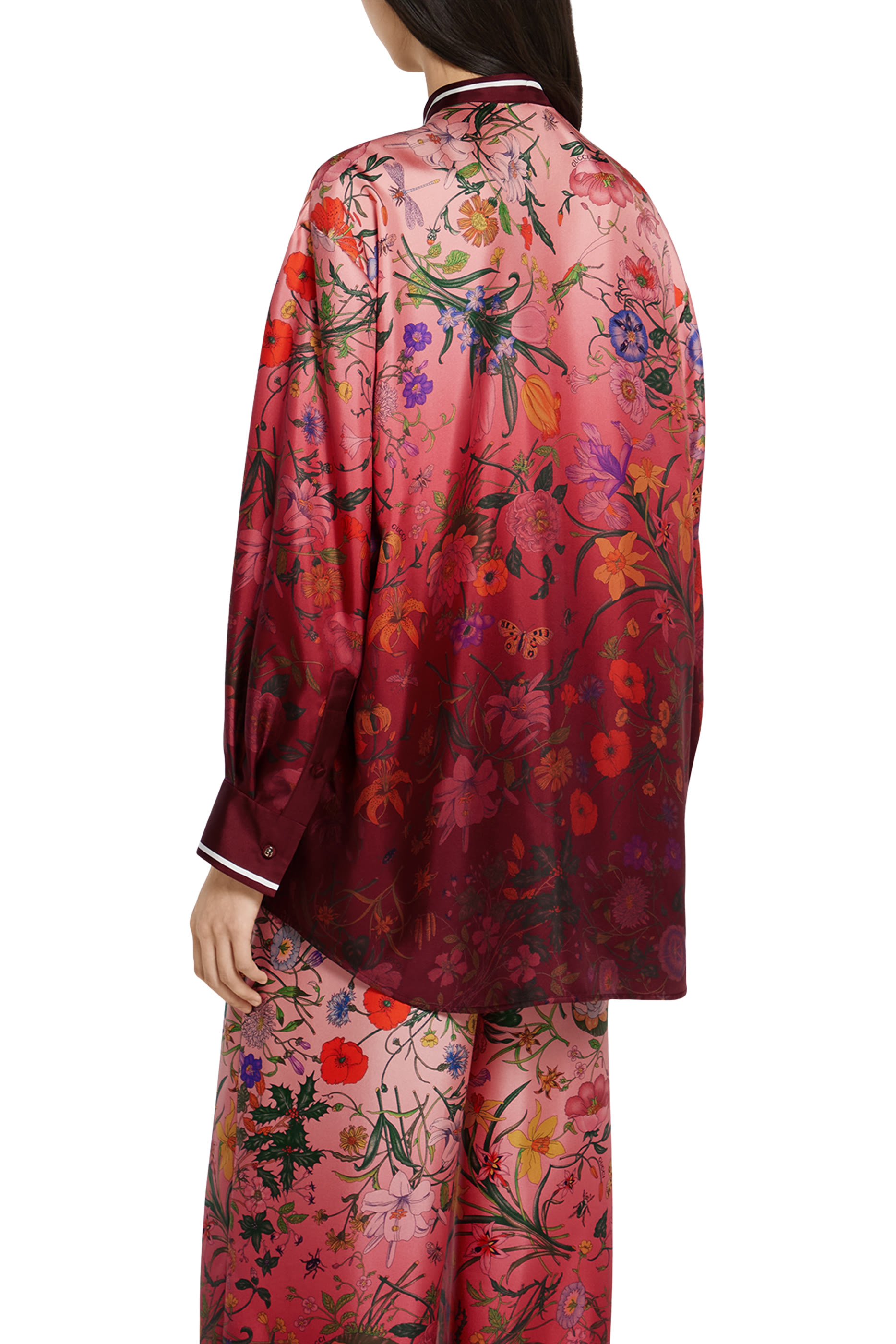 Neck Bow Printed Silk Shirt