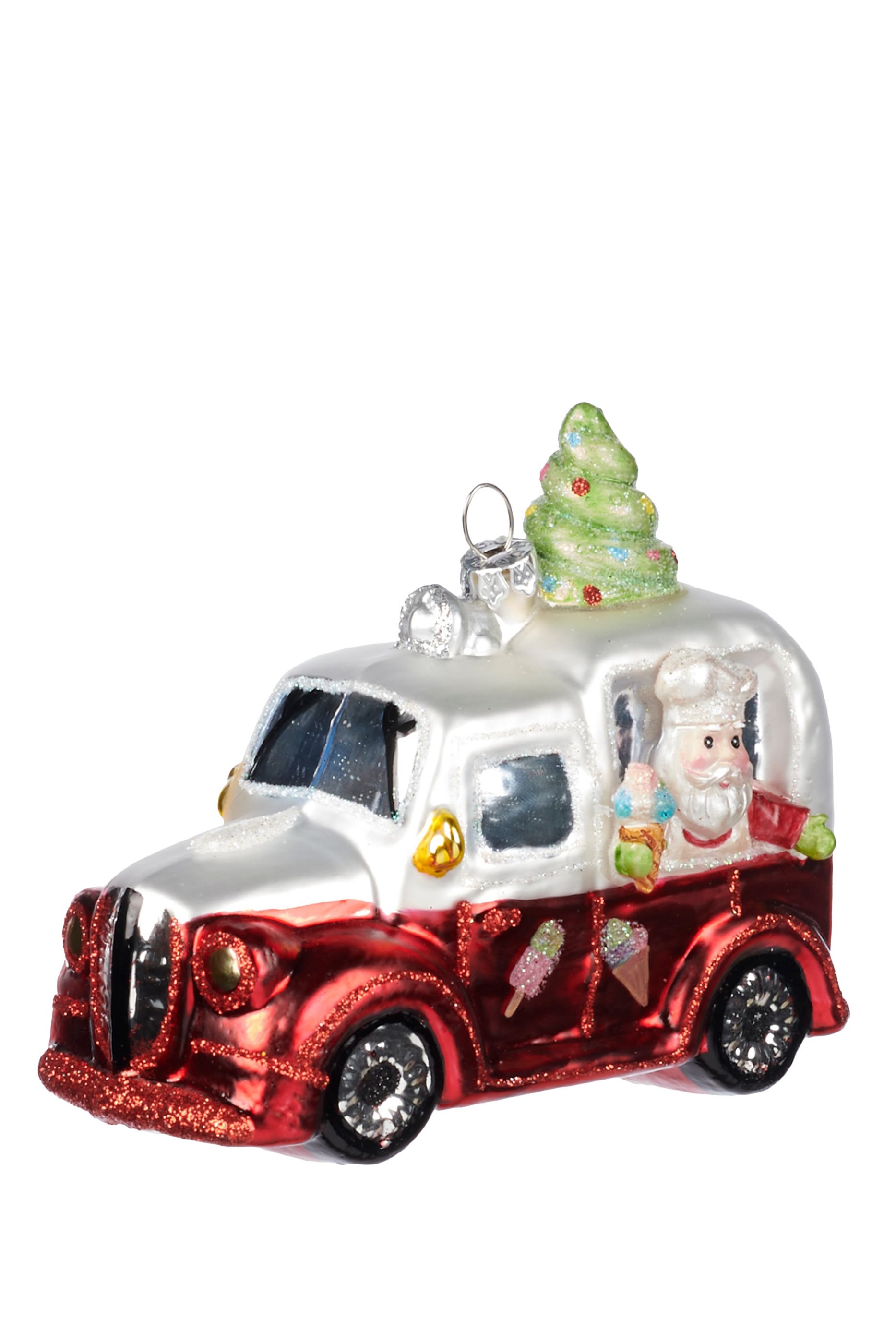 Glass Santa in Ice Cream Truck Ornament 