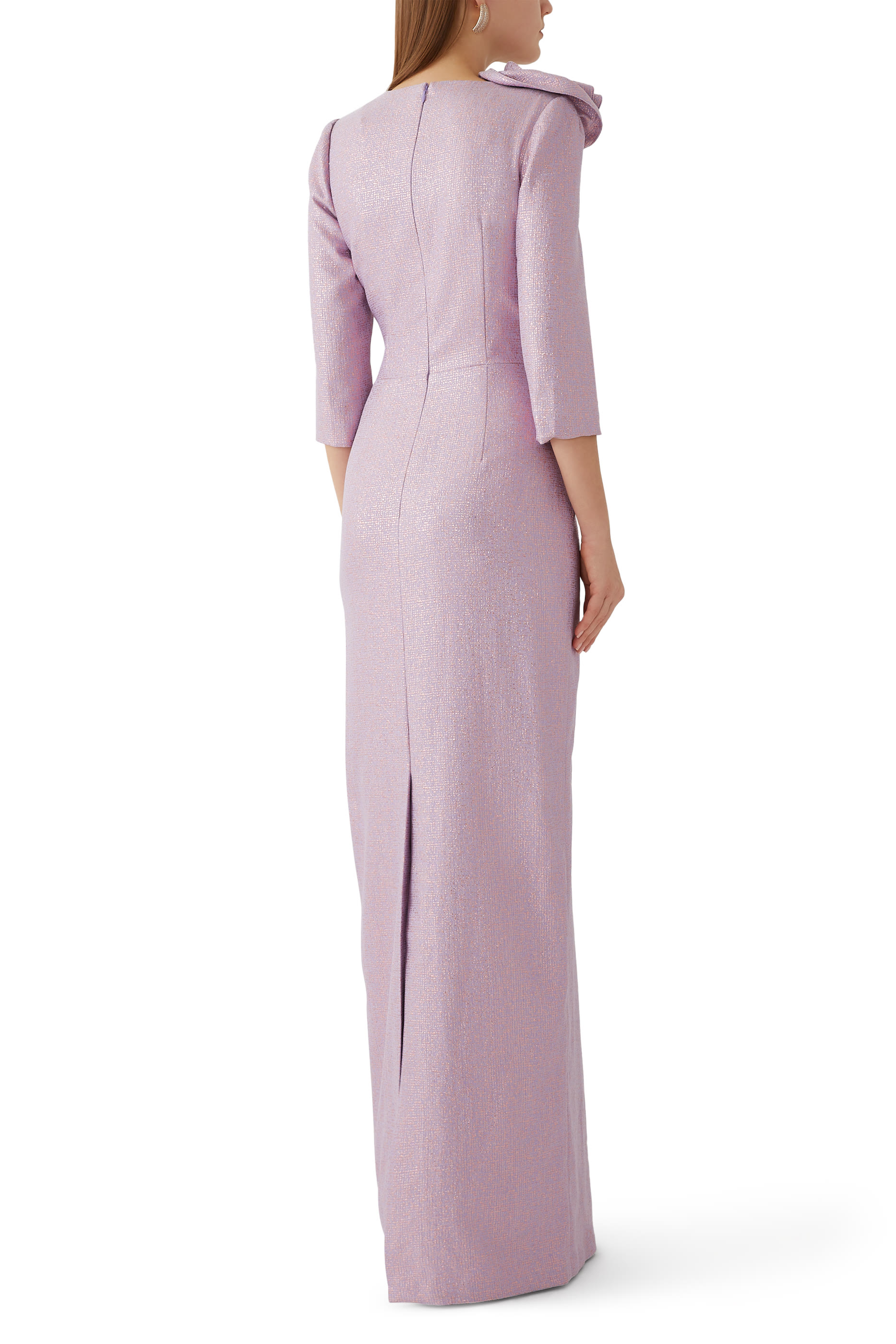 Metallic Jacquard Speckle Pattern Flower Gown