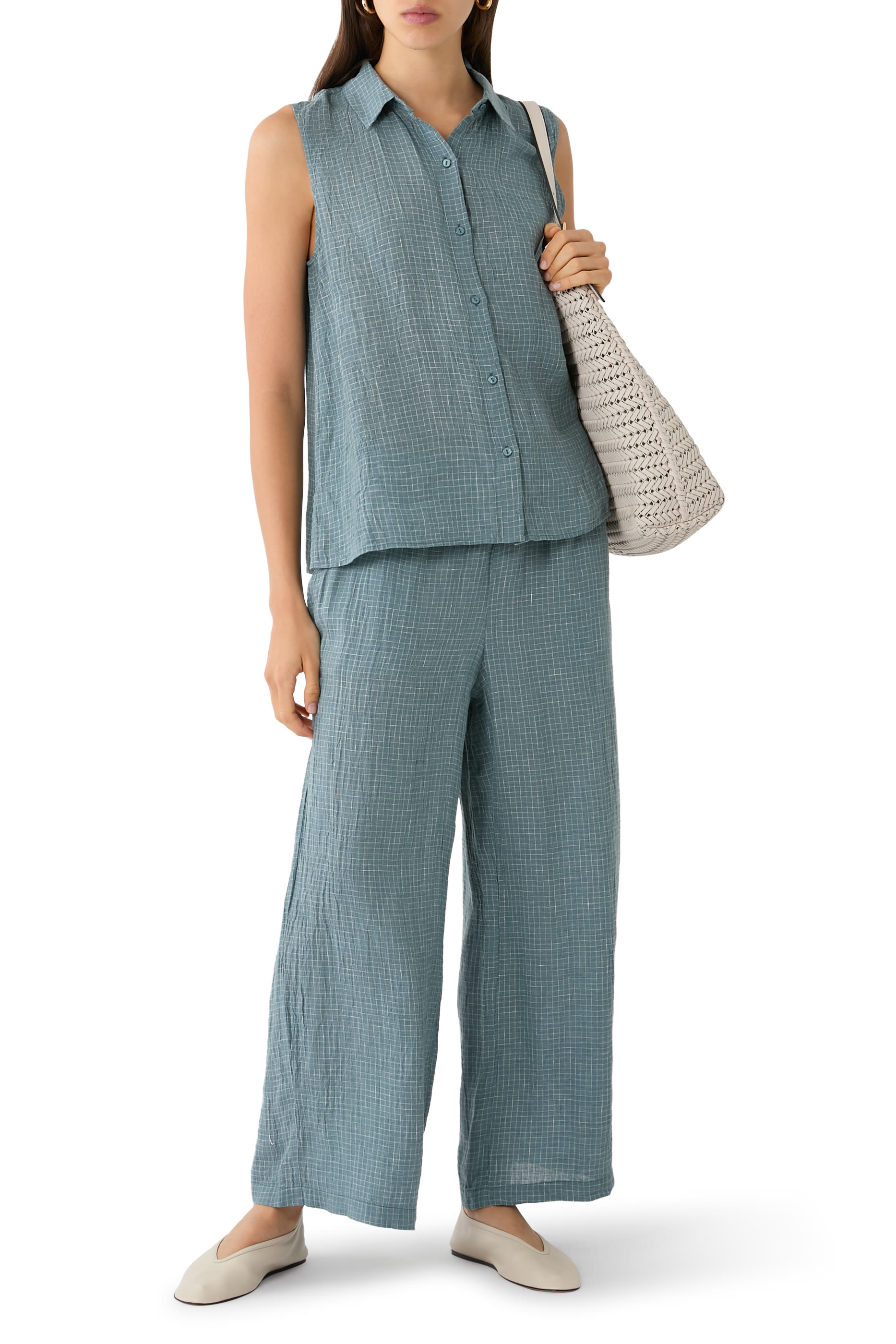 Grid Wide-Leg Pants