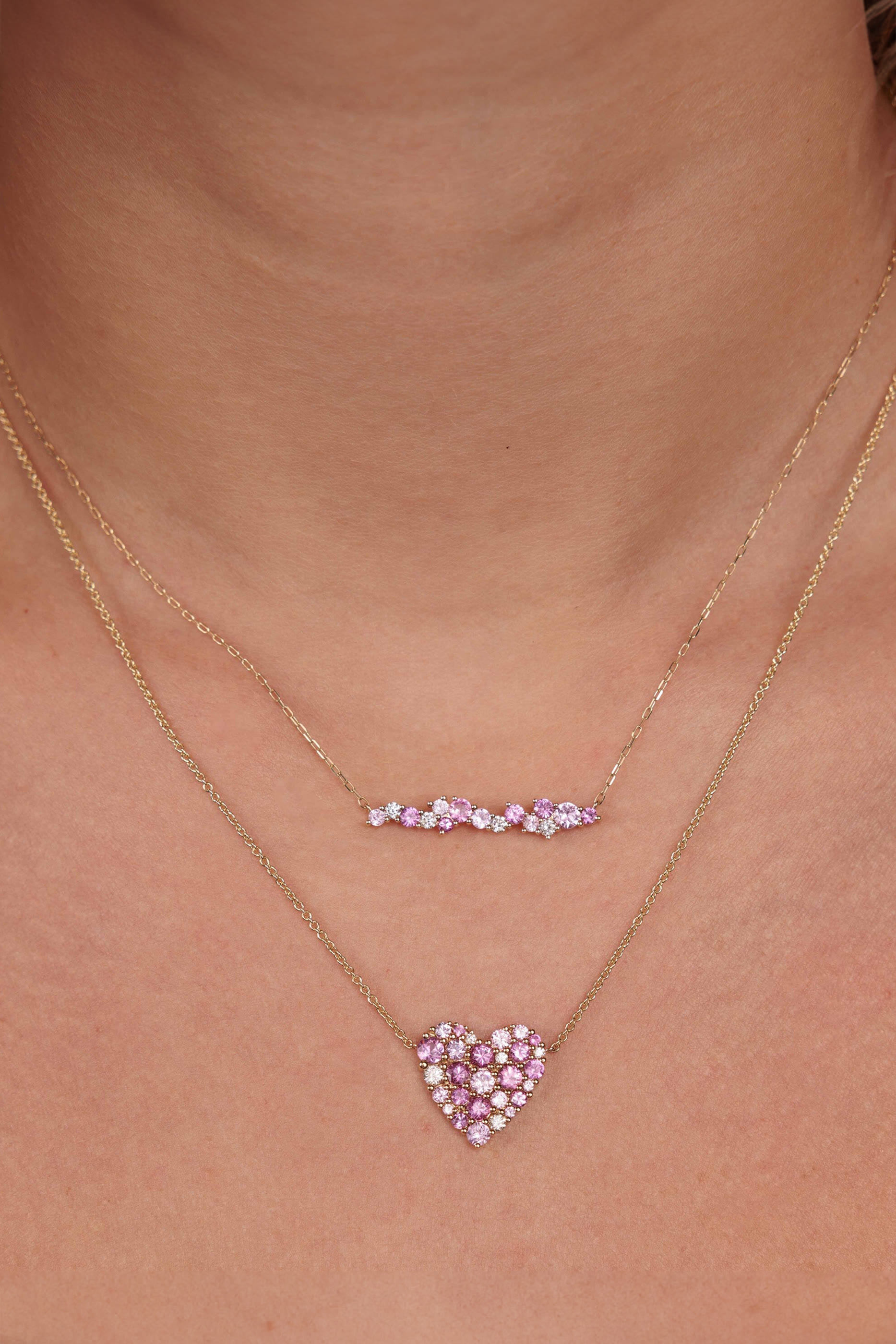 Cocktail Bar Necklace, 14k Yellow Gold with Sapphire & Diamonds