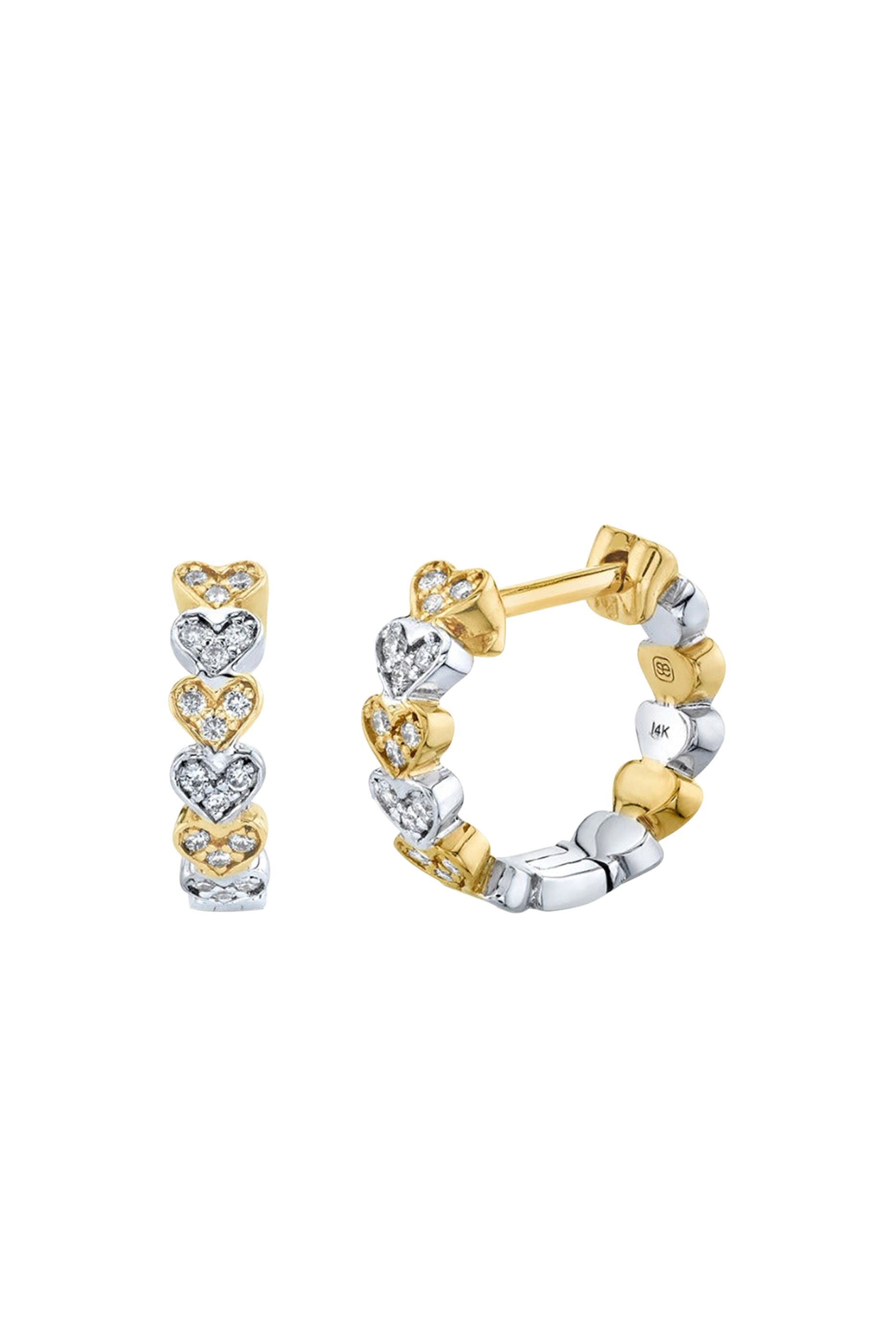 Kids Two-Tone Heart Eternity Huggie Hoops, 14k Mix Gold & Diamonds