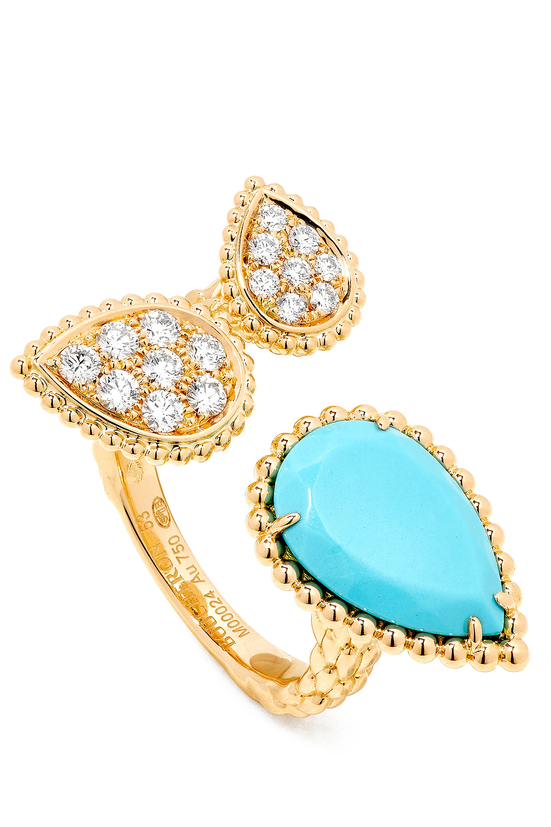 Serpent Boh&egrave;me Triple Motif Diamond Ring, 18k Yellow Gold With Turquoise & Diamonds