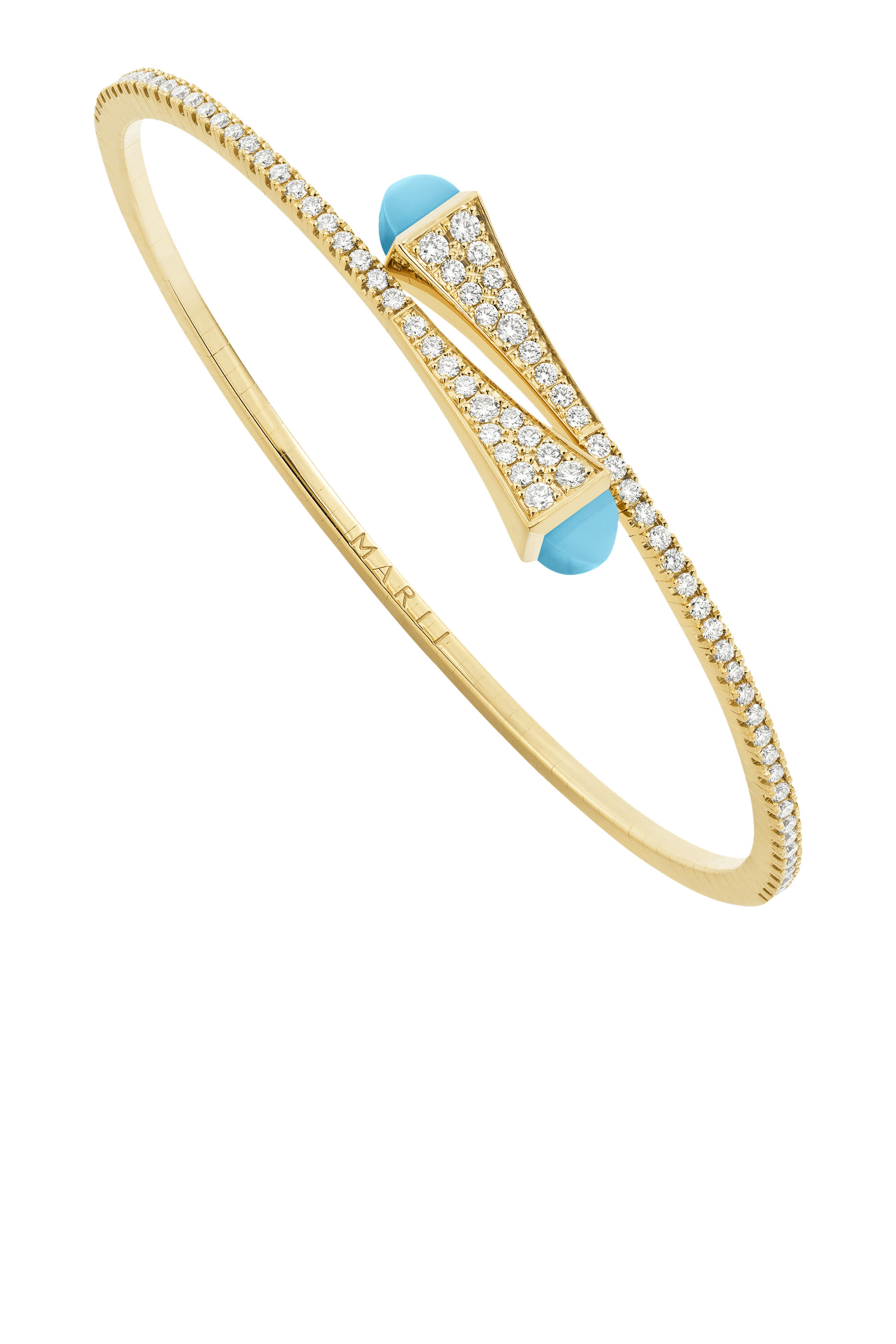 Cleo Slim Bangle, 18k Yellow Gold with Turquoise & Diamonds