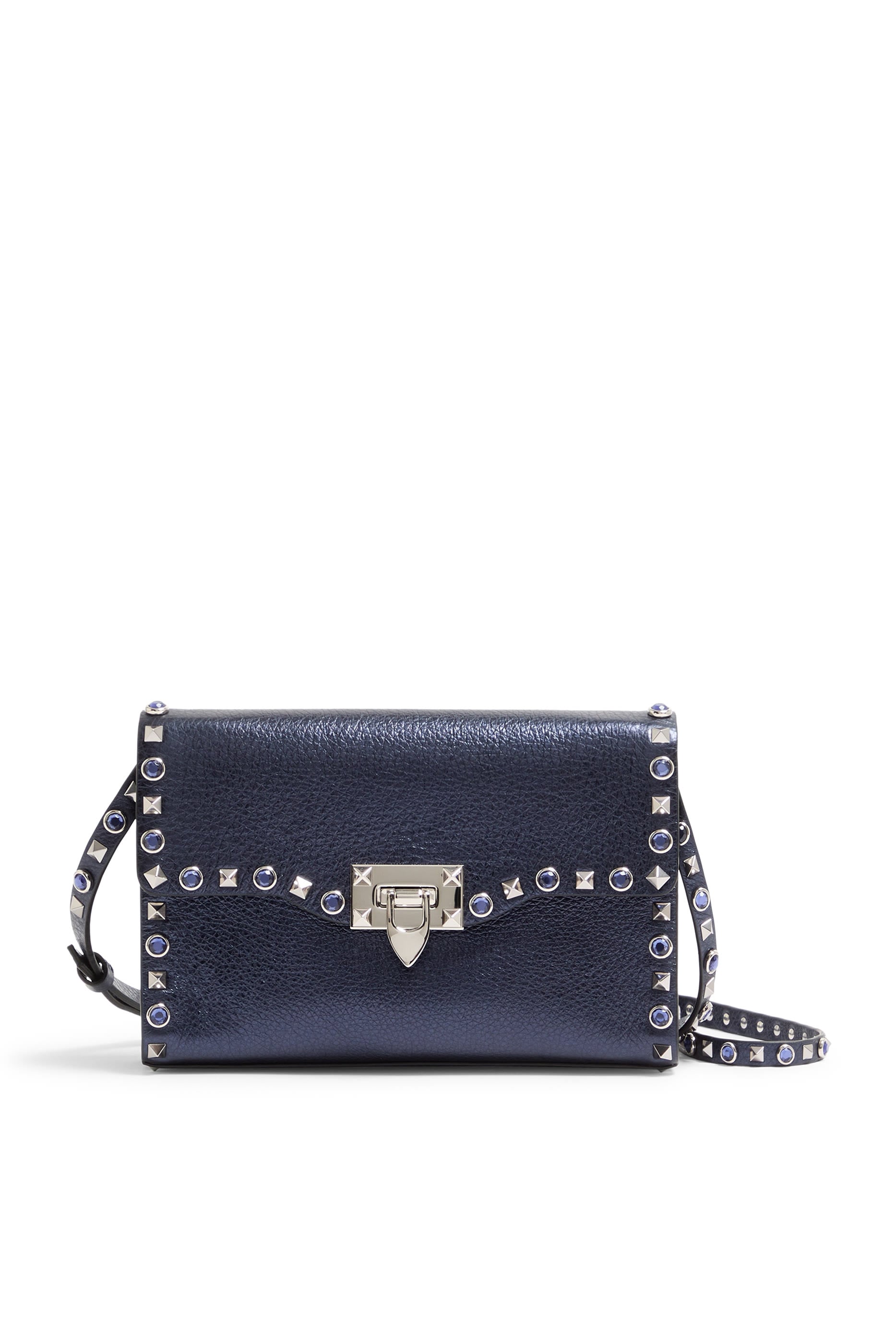  Rockstud Small Shoulder Bag in Laminated Calfskin with Cabochon Stones