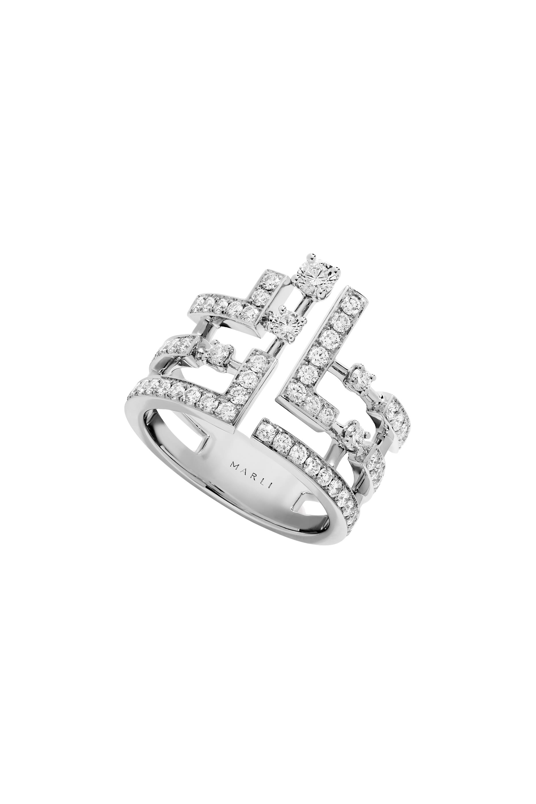 Avenues Crown Ring, 18k White Gold with Full Diamonds