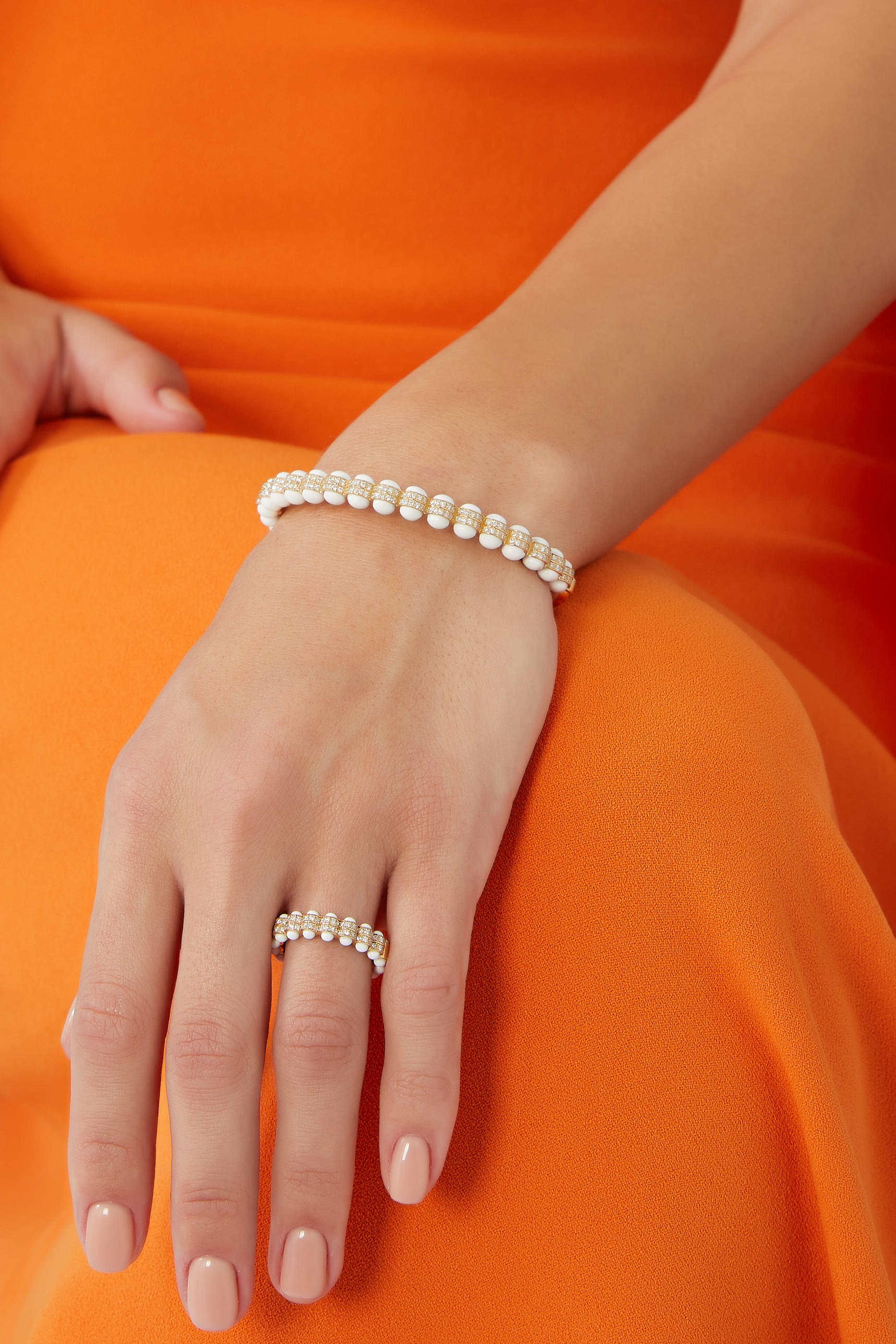 Hydrogen Atom Ring, 18k Yellow Gold, Enamel & Diamonds