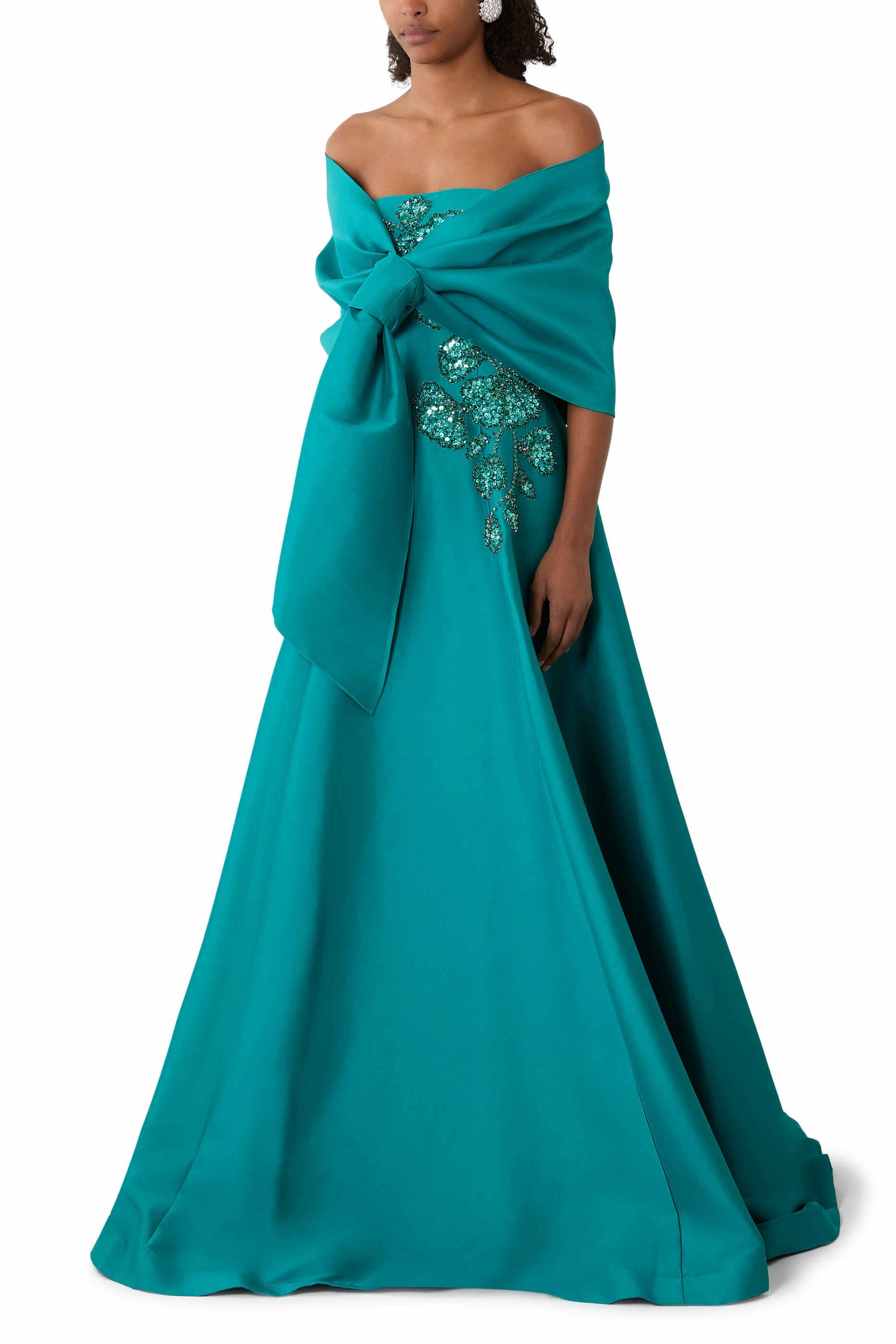 Intricate Floral Appliqu&eacute; Strapless A-Line Gown