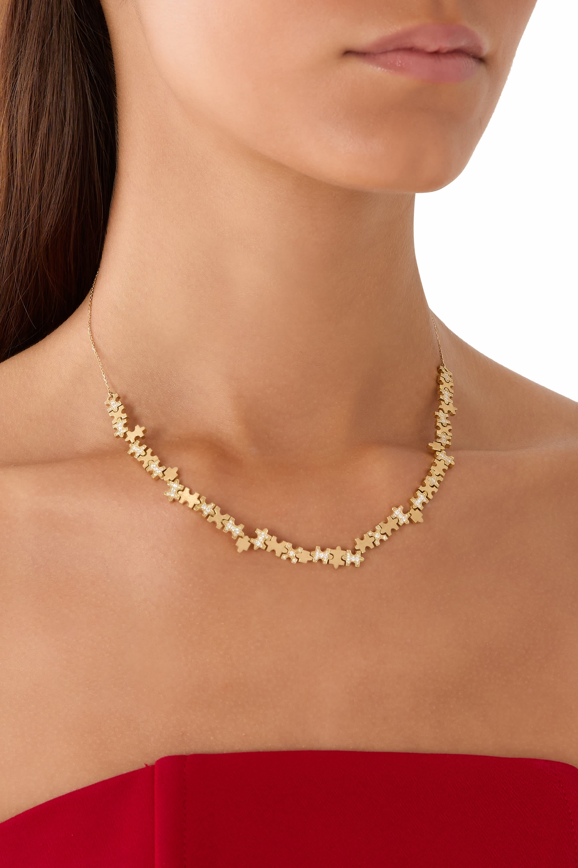 Maqta Multi Pav&eacute; Full Necklace, 18K Yellow Gold & Diamonds