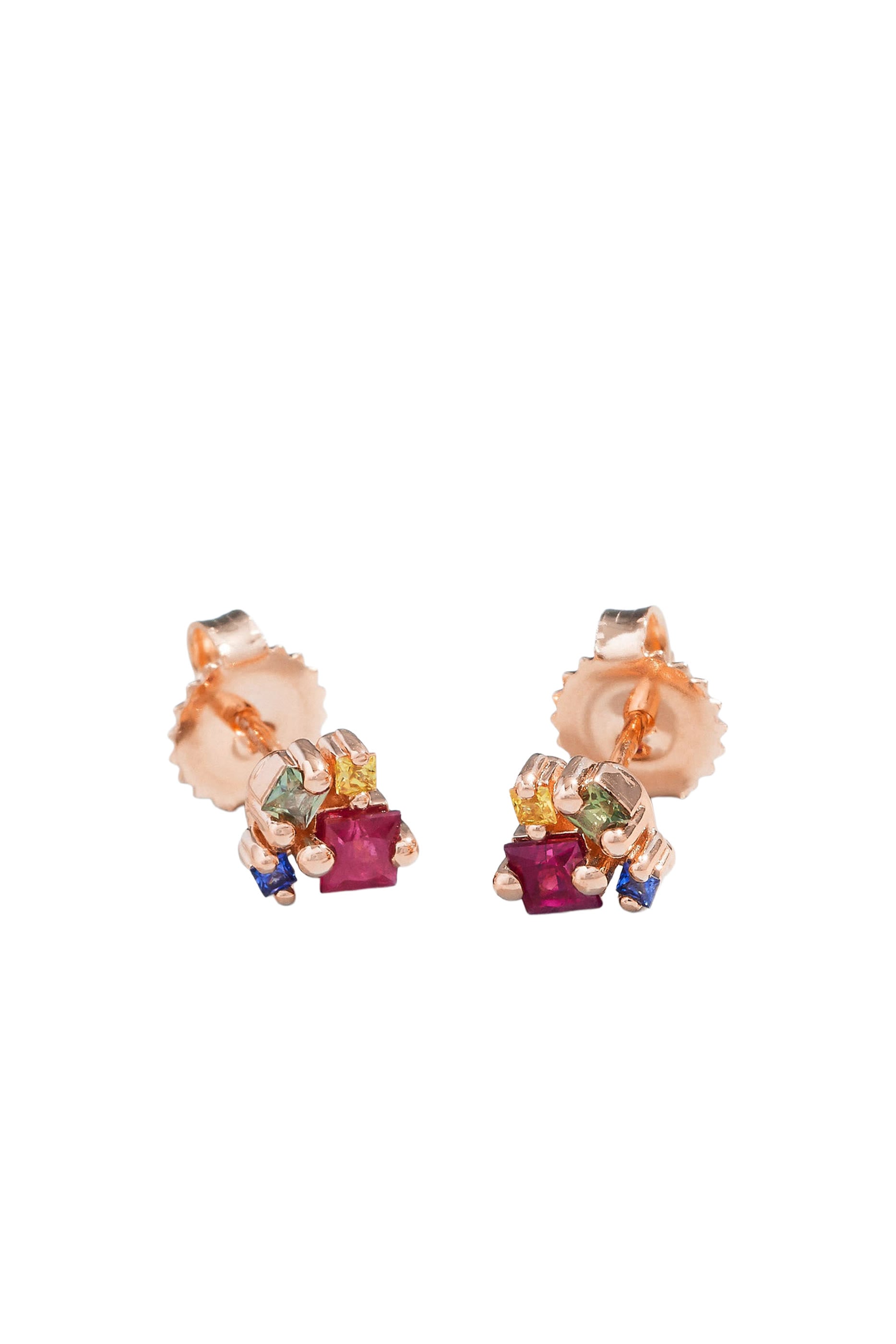 Princess Stud Earrings, 18k Rose Gold & Sapphire