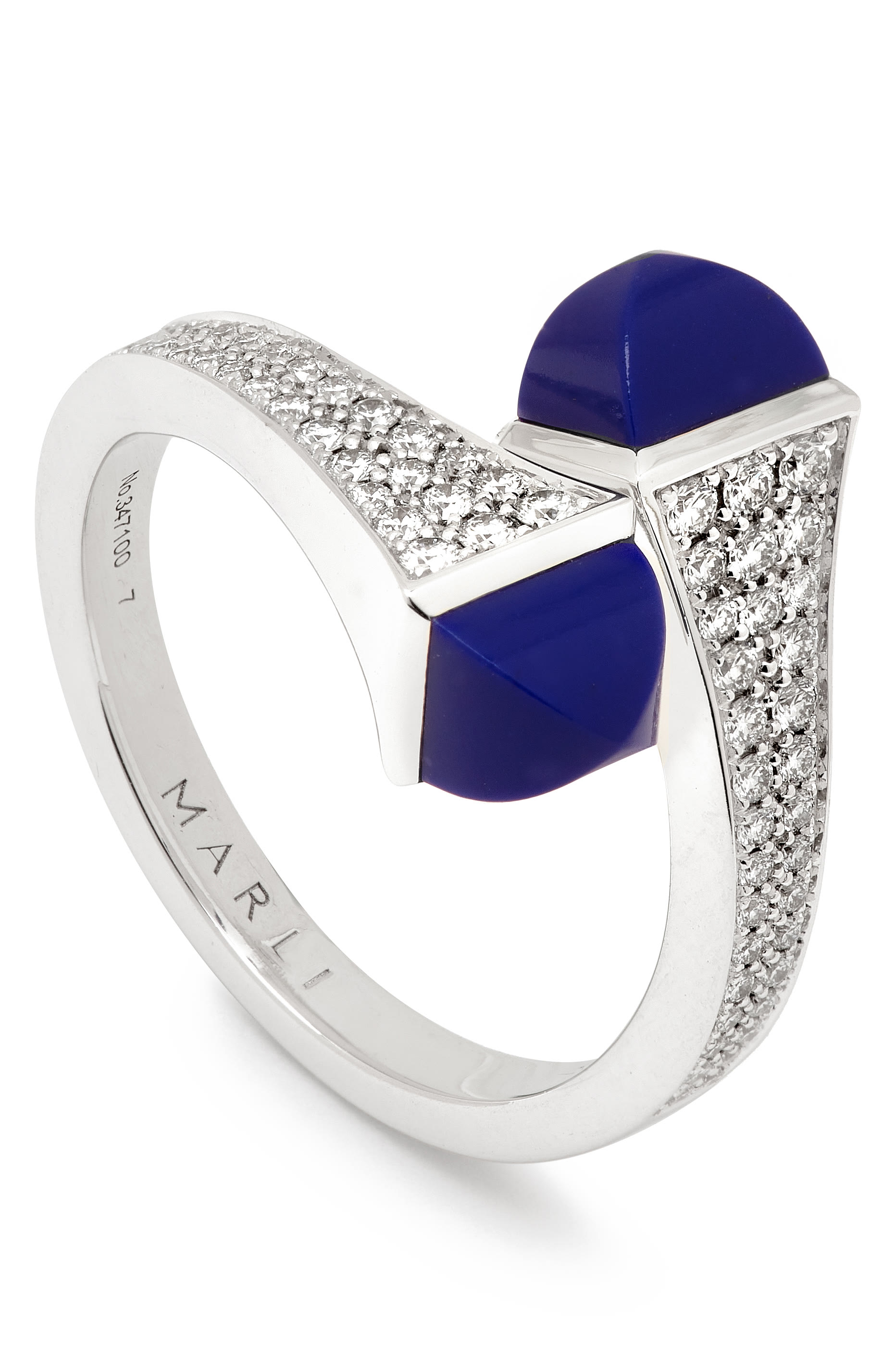 Cleo Midi Ring, 18k White Gold with Lapiz Lazuli & Diamonds