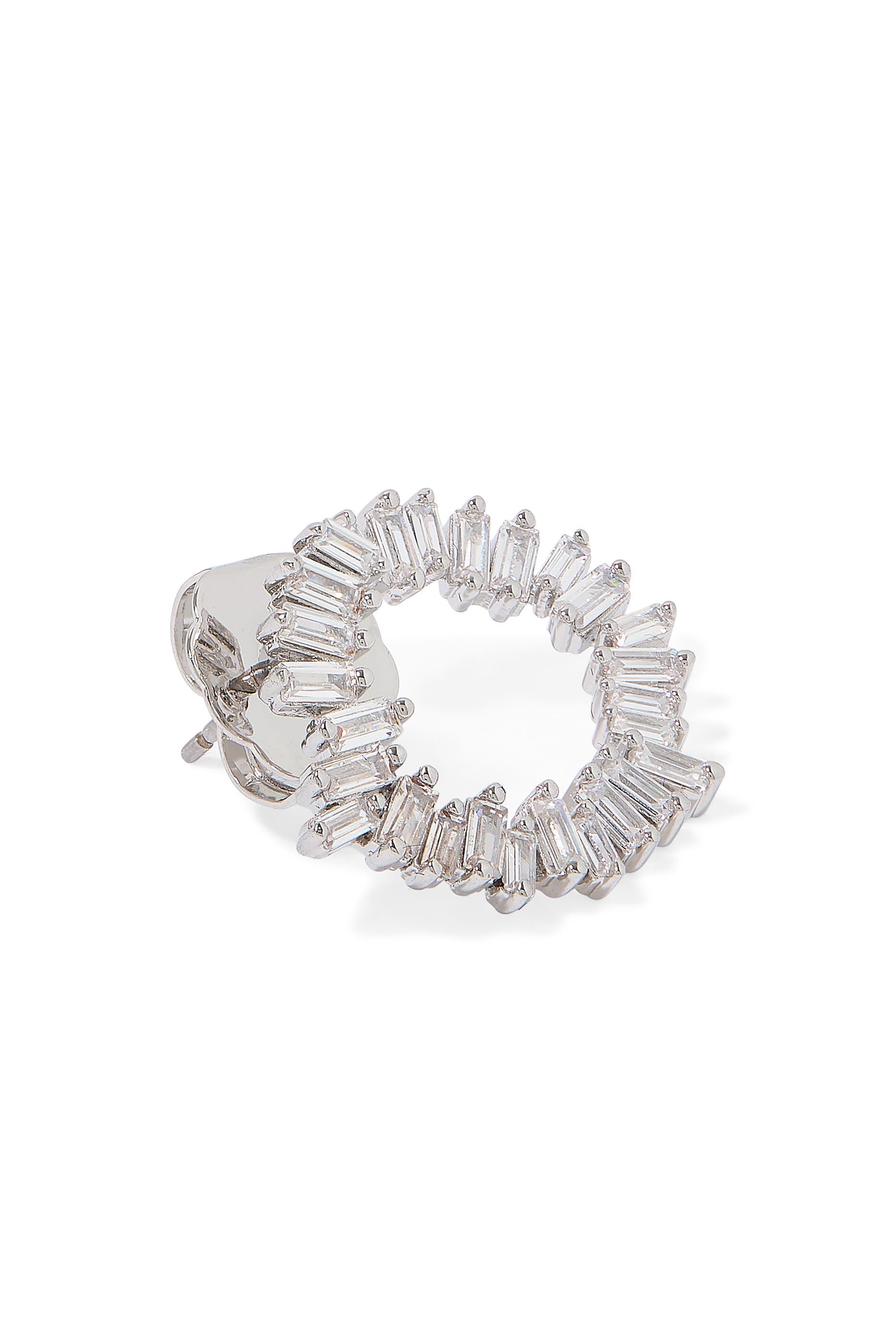 Round Studded Earrings, Rhodium Plated Brass & Cubic Zirconia