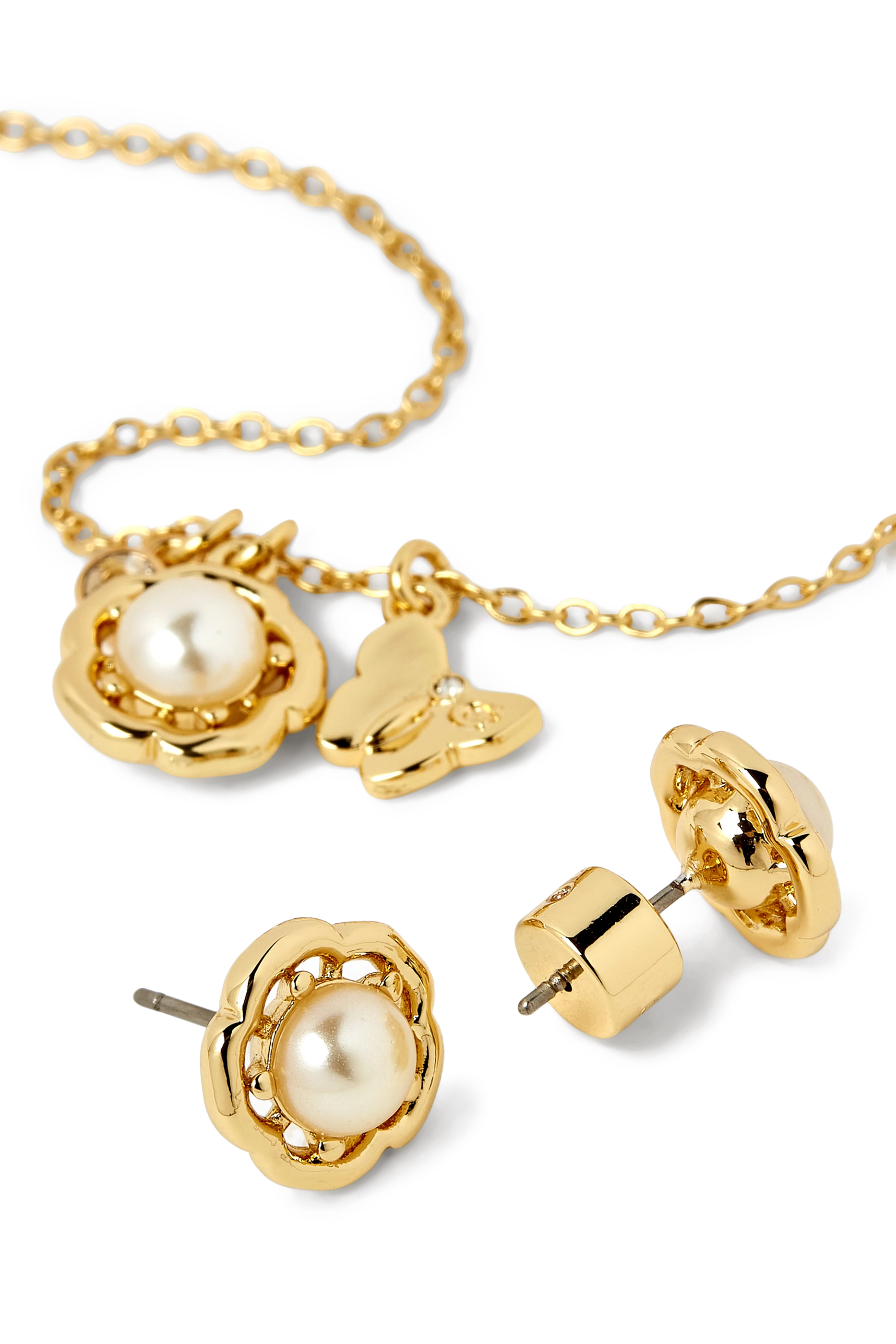 Tea Rose Pearl Necklace and Earrings Set