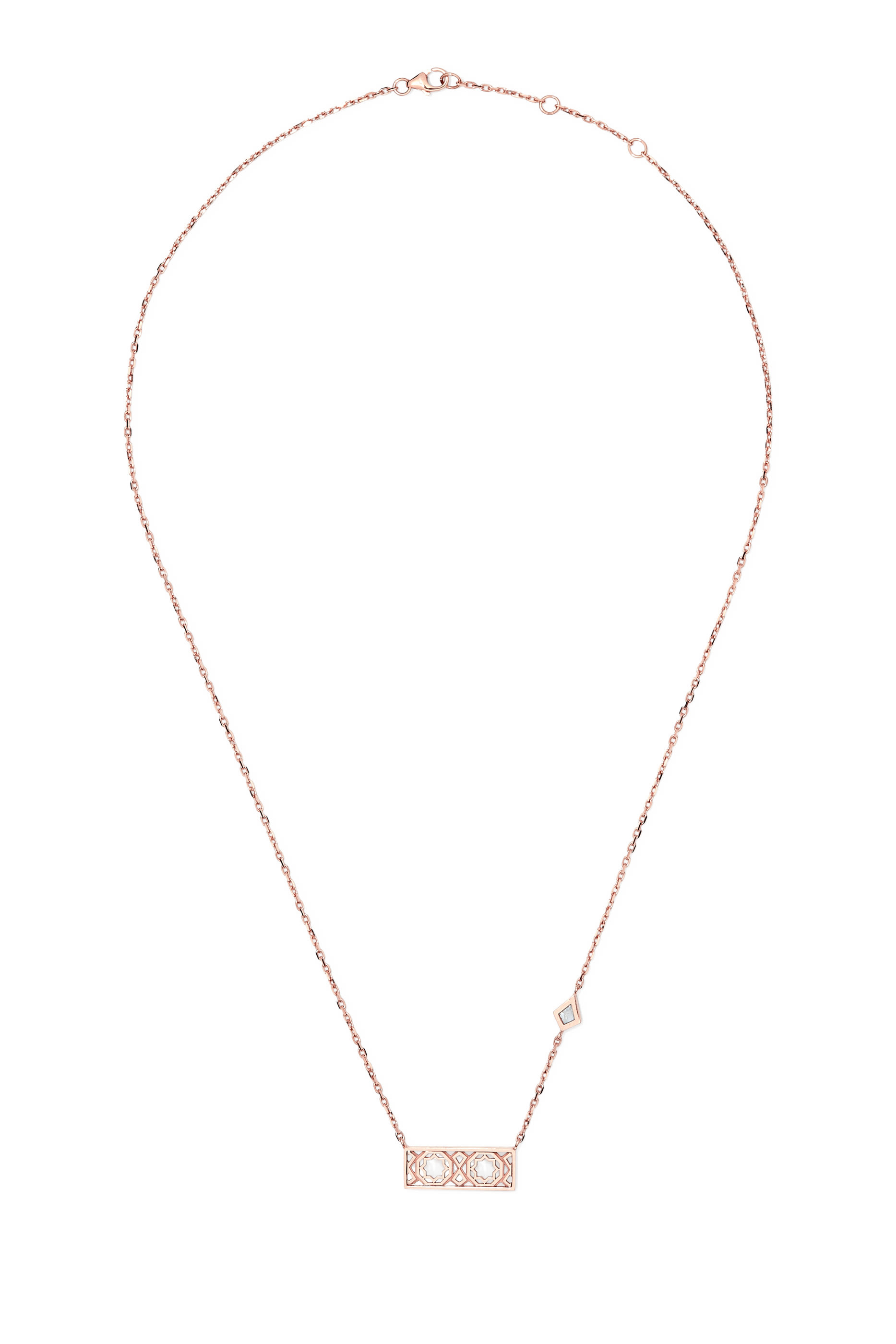 Oud Turath Small Necklace, 18k Rose Gold & Diamonds, Mother of Pearl
