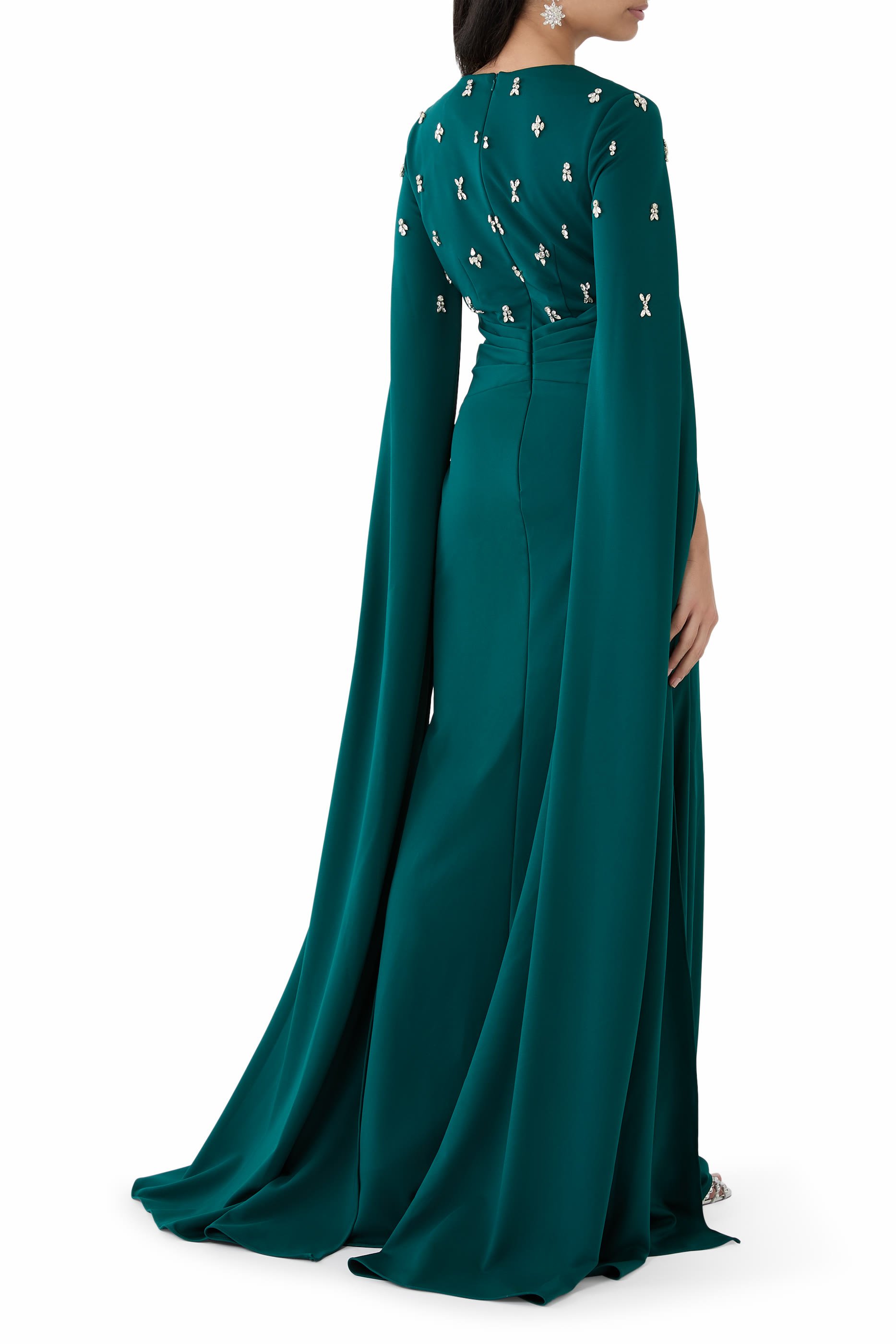 Embellished Cape Sleeves Gown