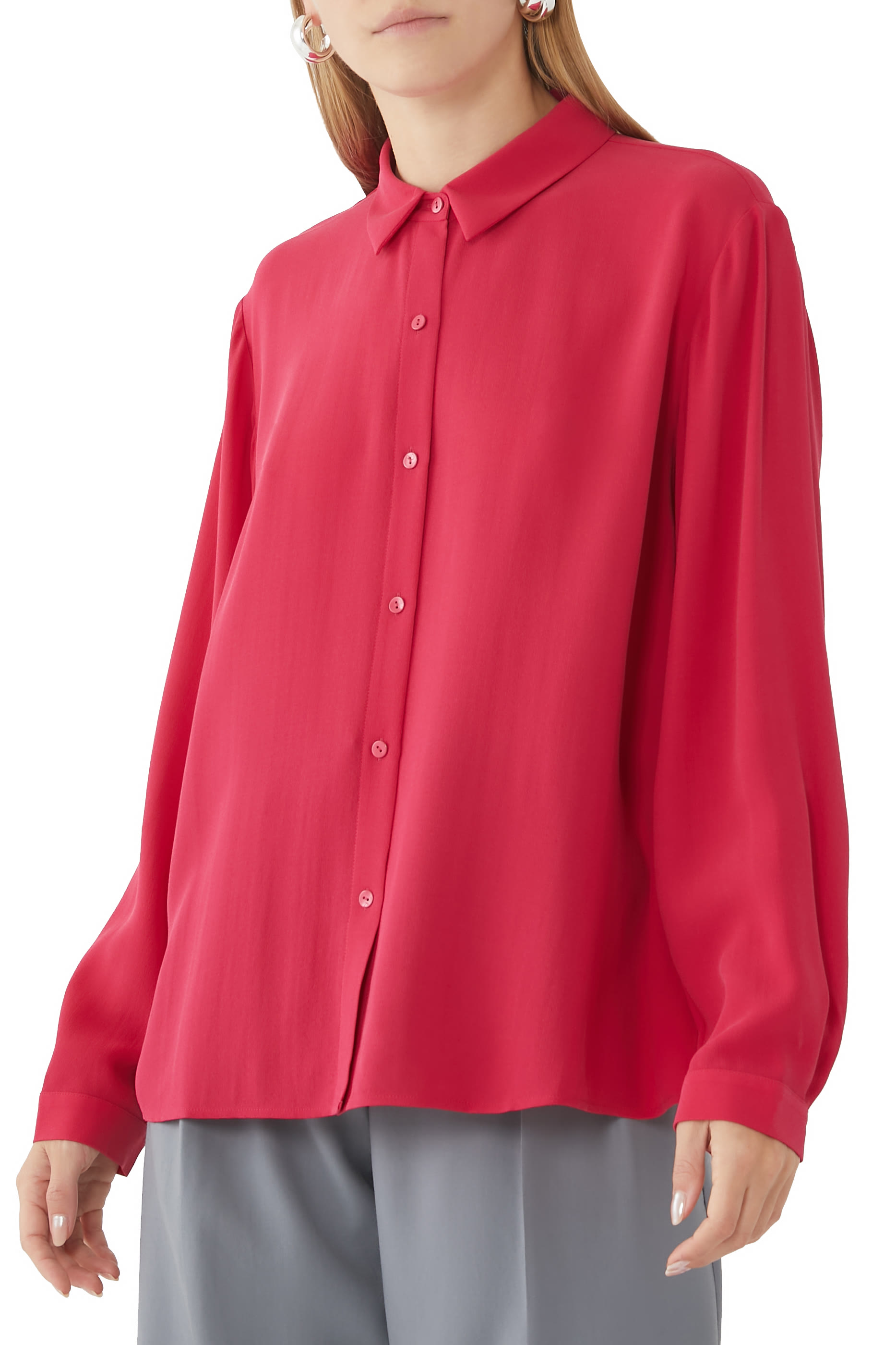Silk Georgette Crepe Classic Collar Shirt