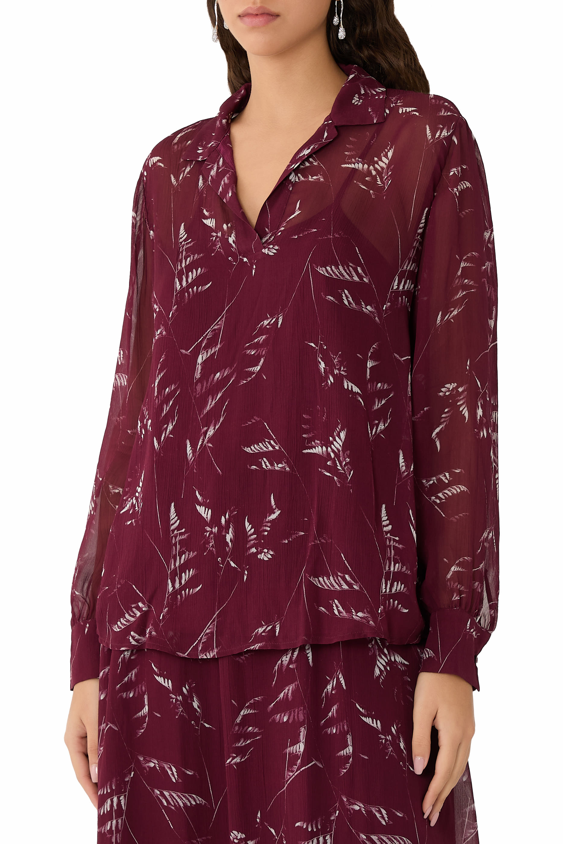 Foliage Print Chiffon Top 
