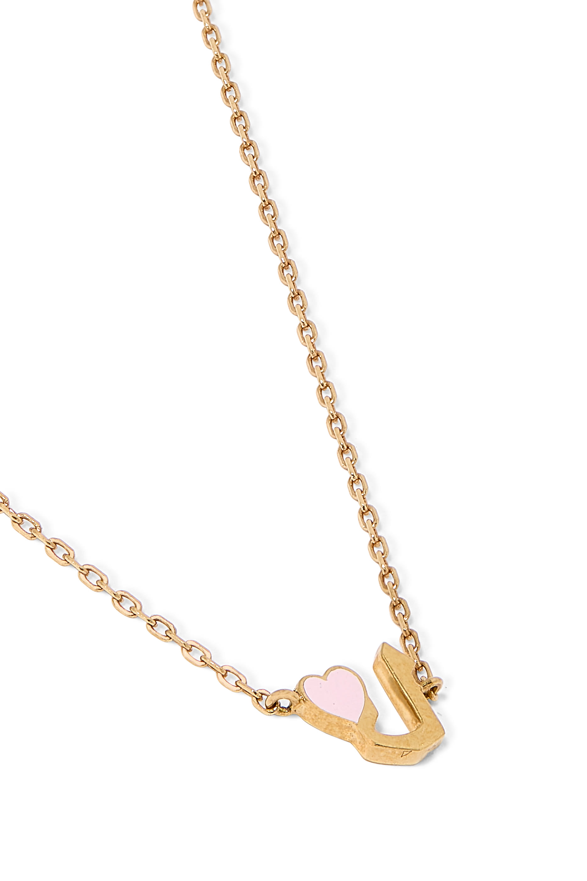 Kids Tiny Bling Heart Letter 'Lam' Necklace, 18K Yellow Gold & Enamel
