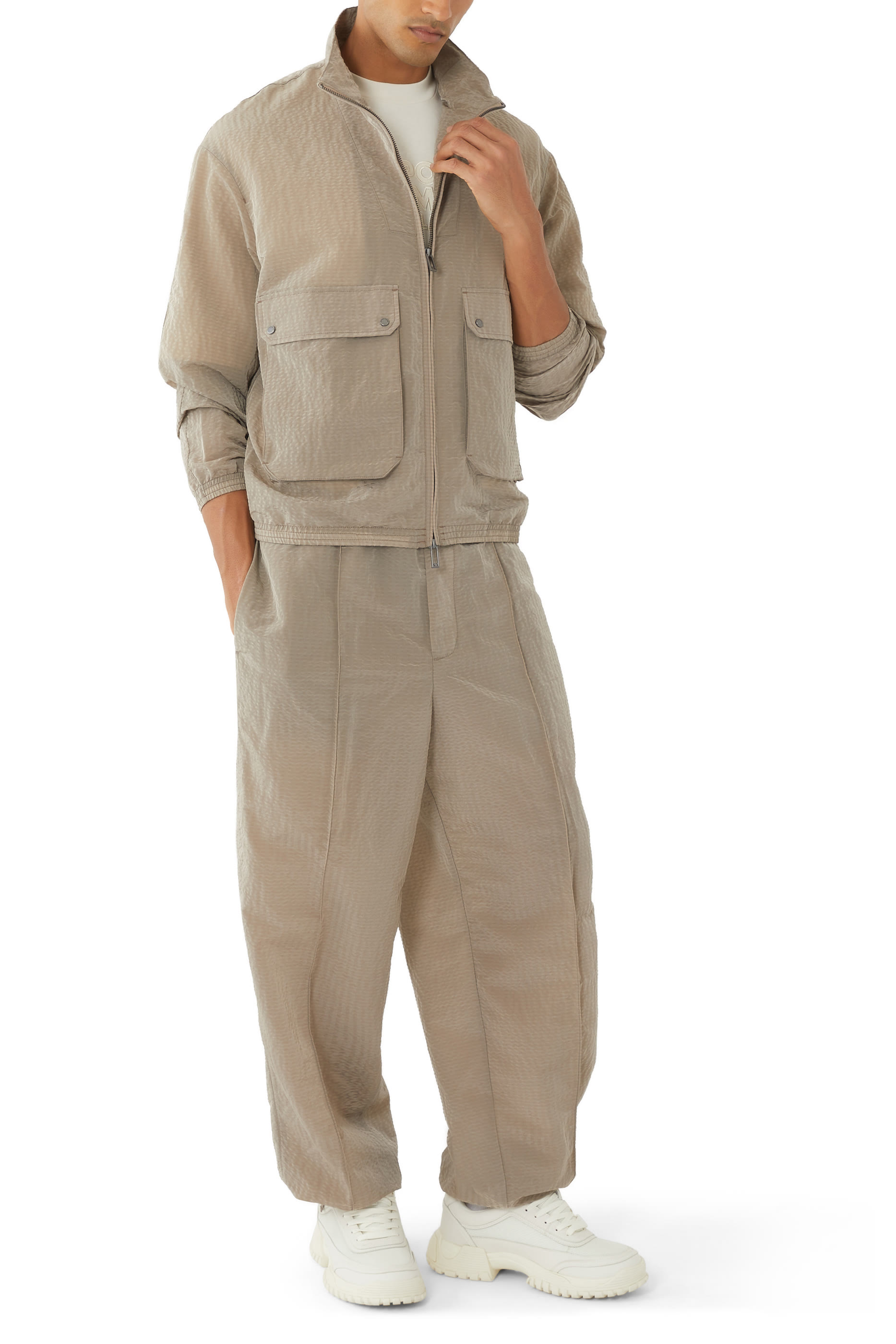 Nylon Seersucker Front Pocket Jacket