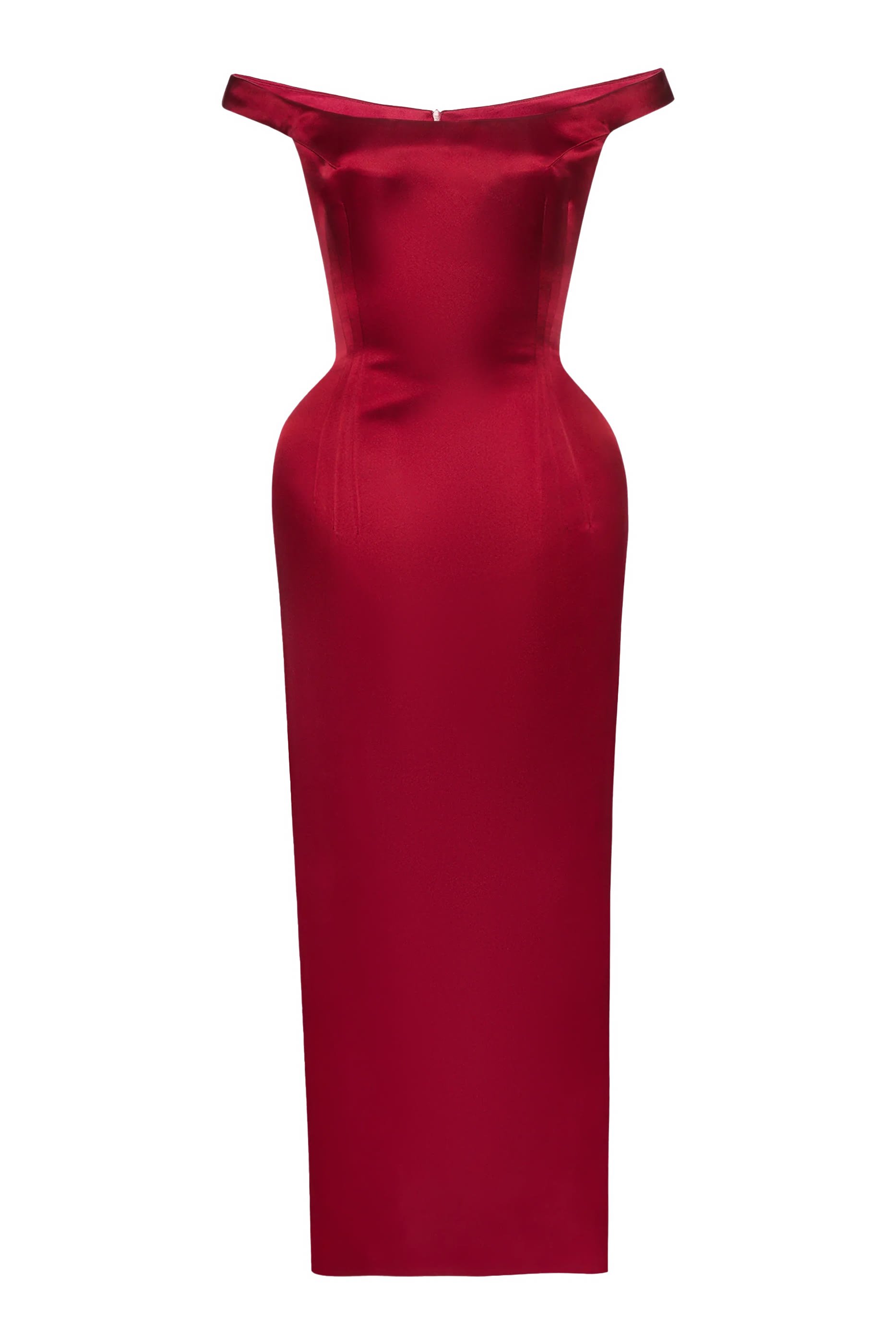 Off-Shoulder Hip Pad Midi Dress