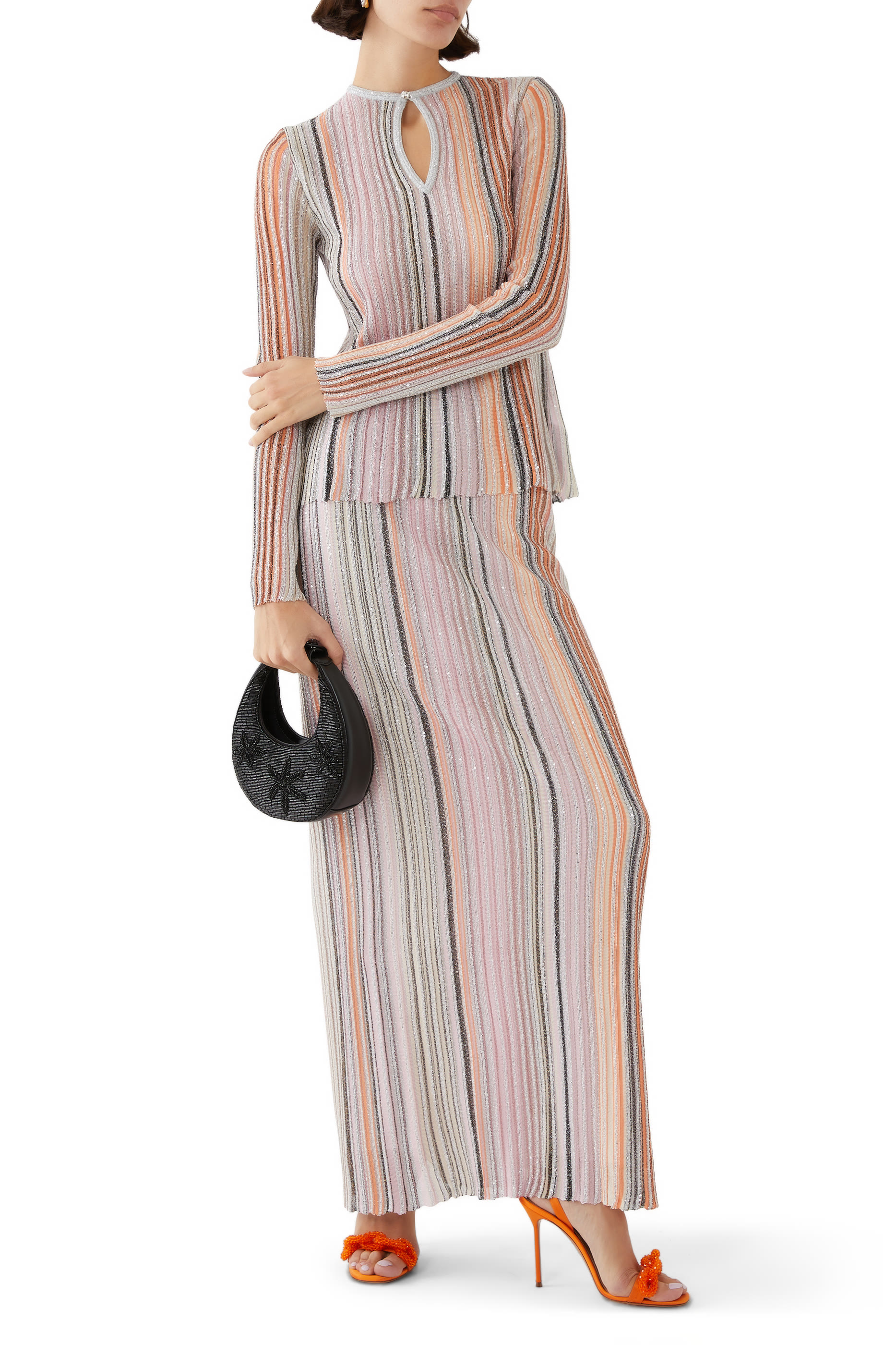 Partialized Sequinned Knit Long Sleeve Top 