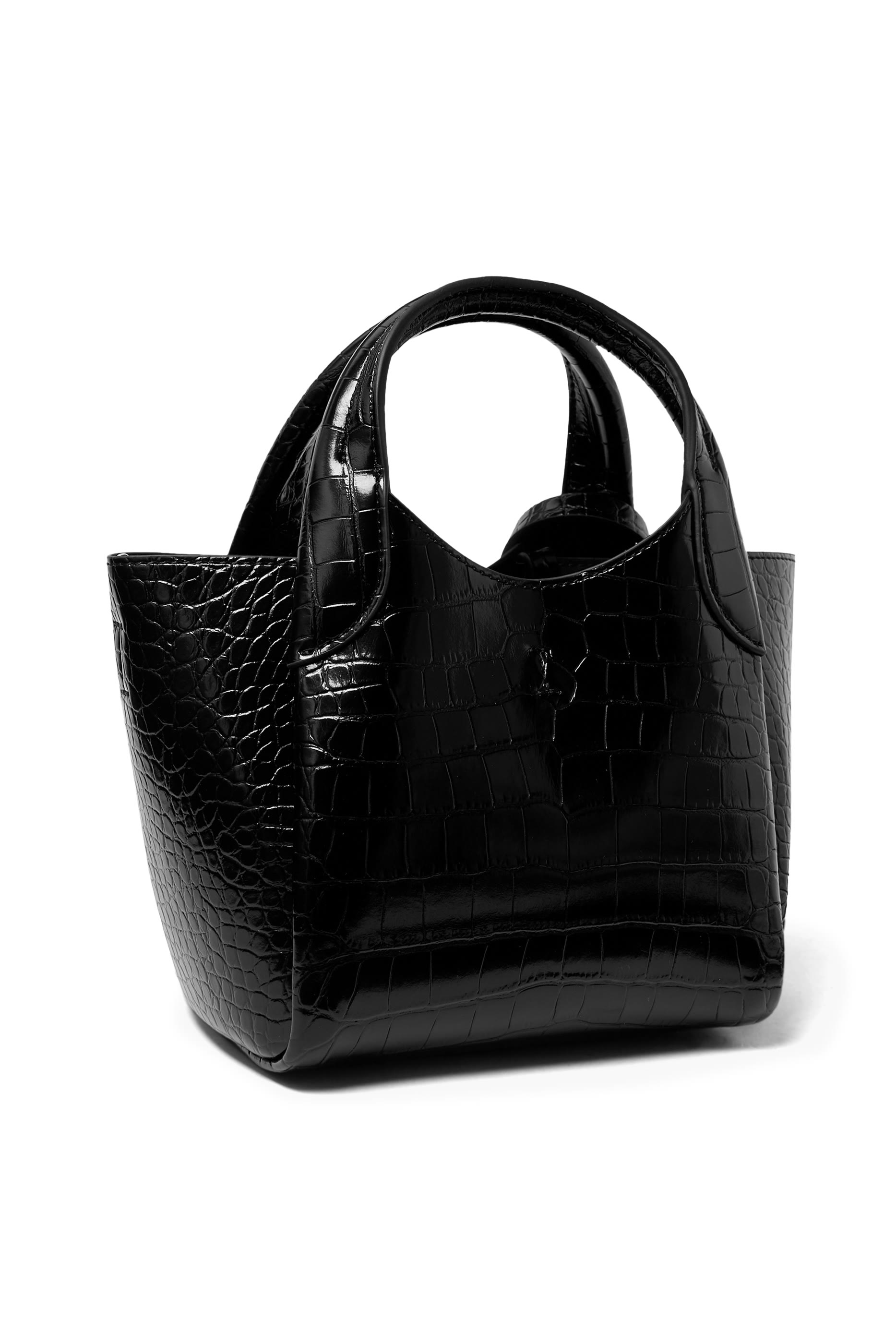Croc-Embossed Faux Leather Small Shopping Tote Bag