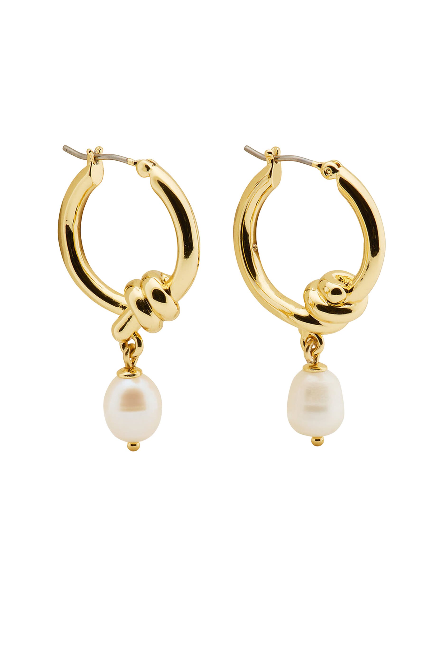 Ropes and Knots Pearl Drop Hoops, Plated Metal & Freshwater Pearls