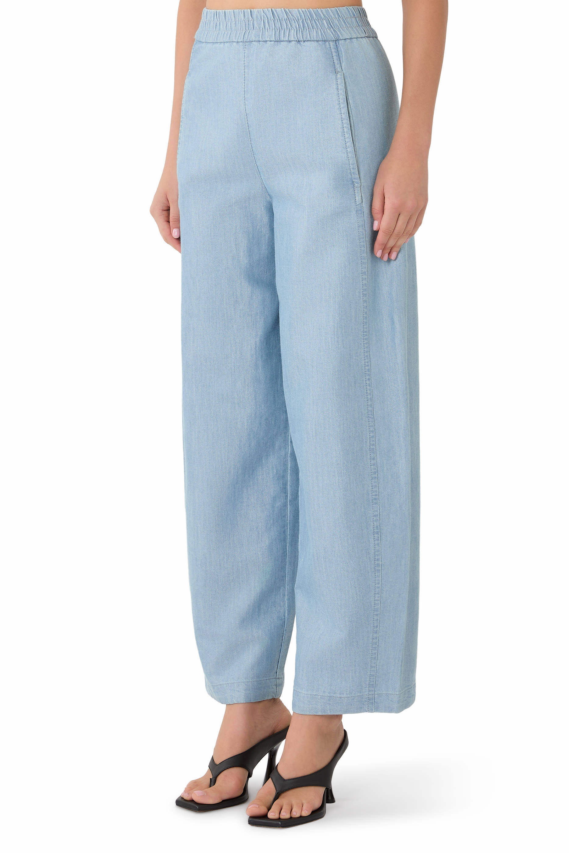 Wide-Leg Metal-Look Denim Trousers 