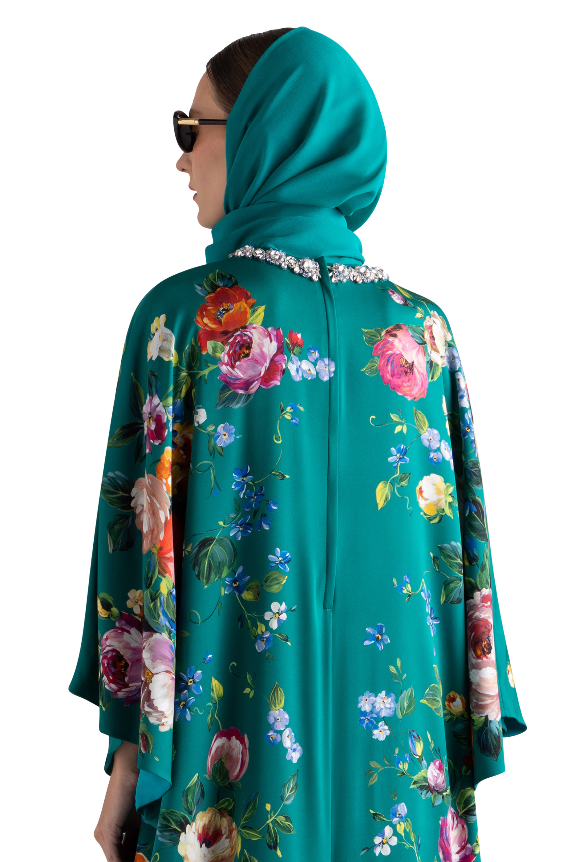 Rose-Print Charmeuse Kaftan