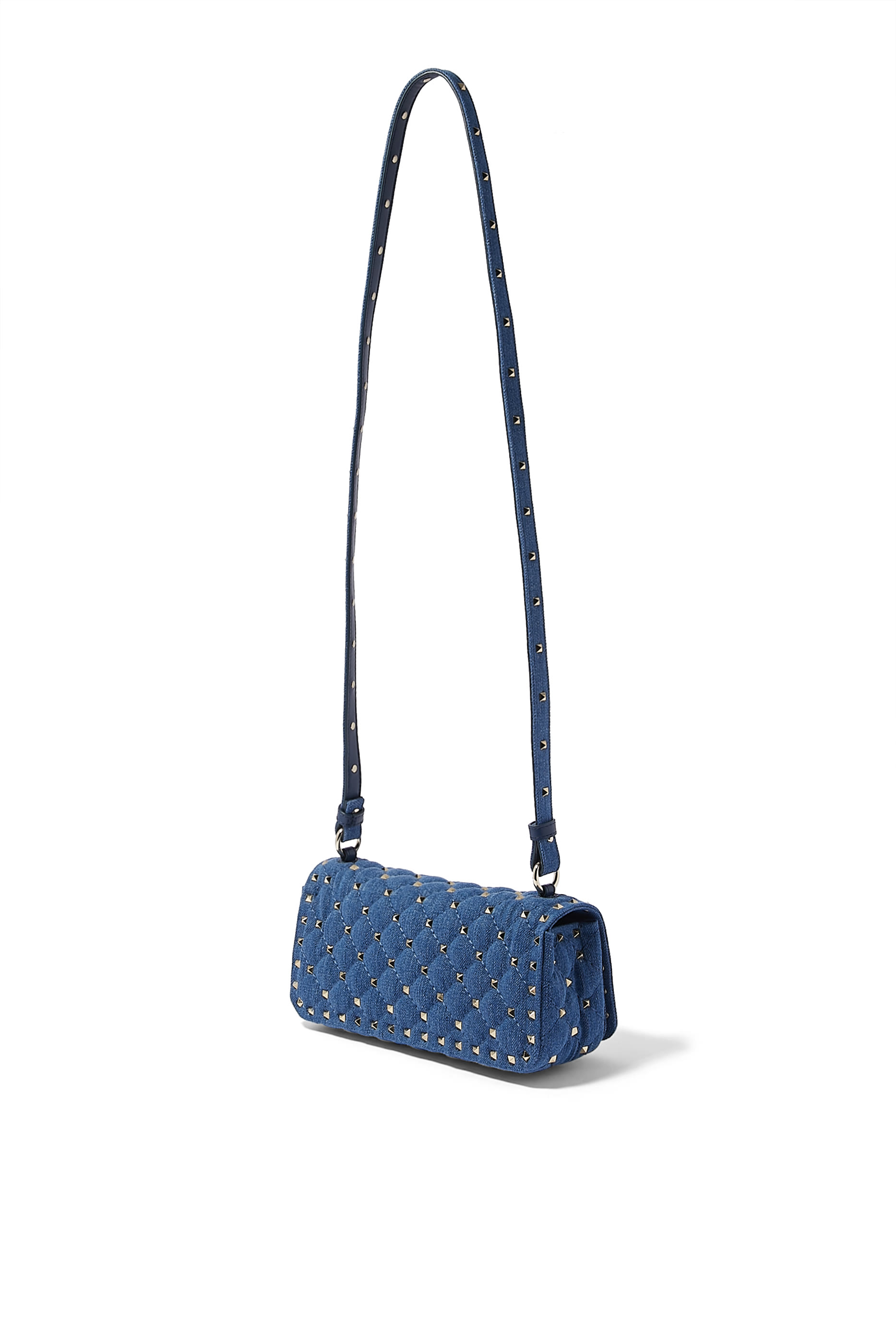 Denim Rockstud Spike Shoulder Bag