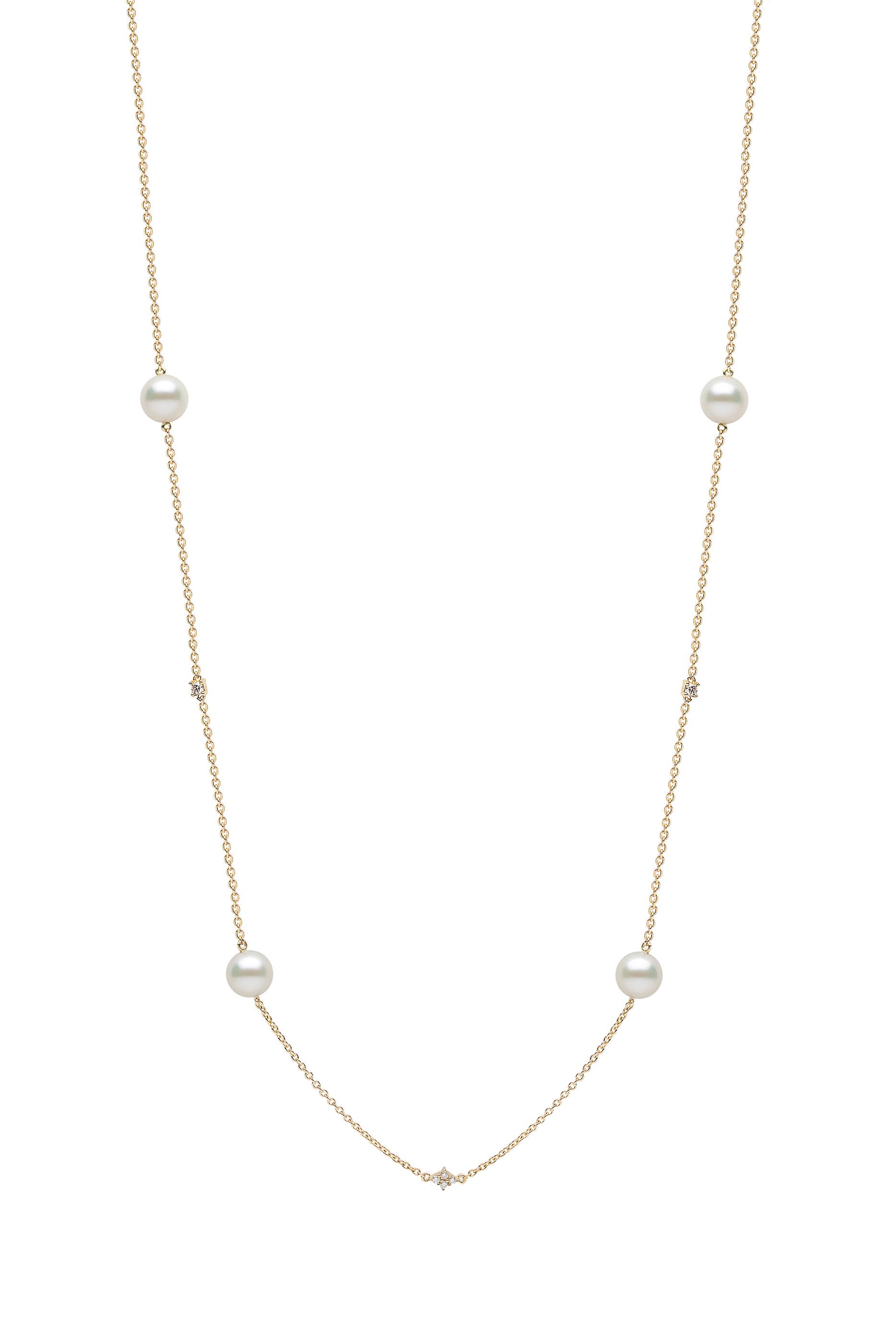 Classic Necklace, 18K Yellow Gold, Diamond & Pearl
