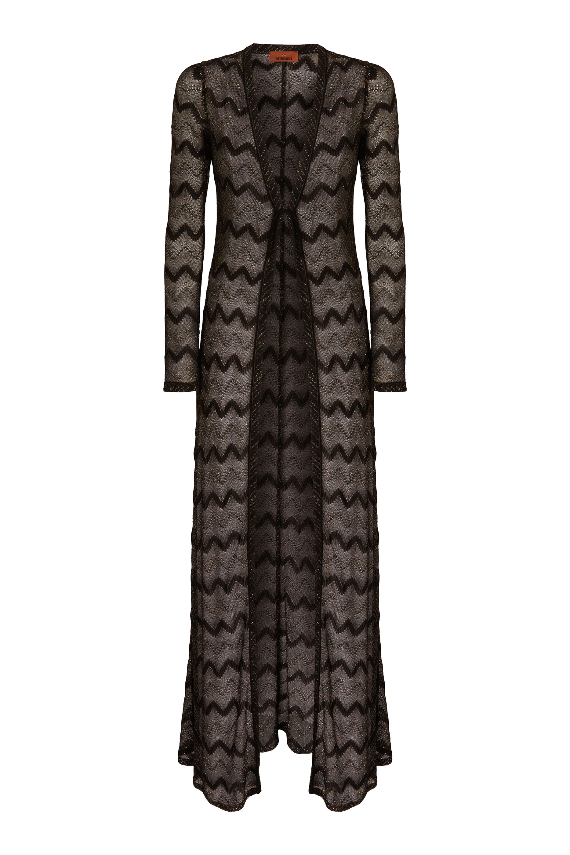 Mare Chevron Lace Raschel Long Sleeve Maxi Coverup