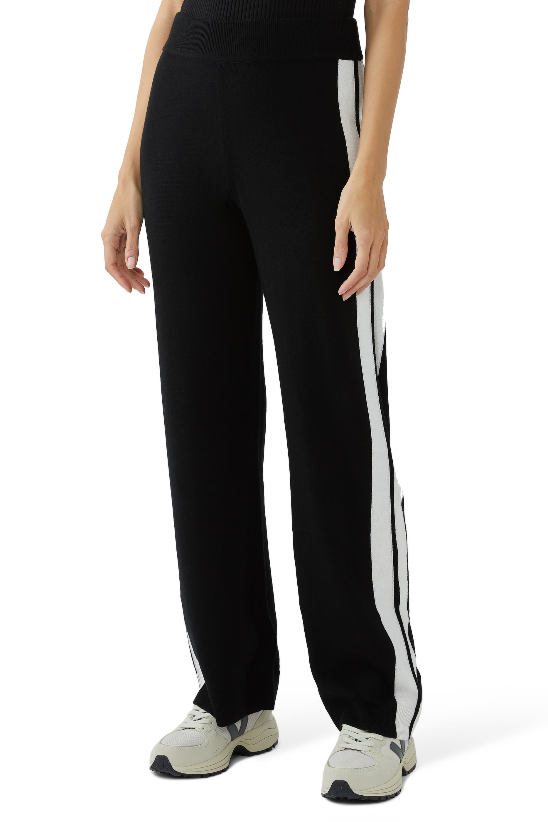 Side Stripe Wide Leg Cashmere Trousers