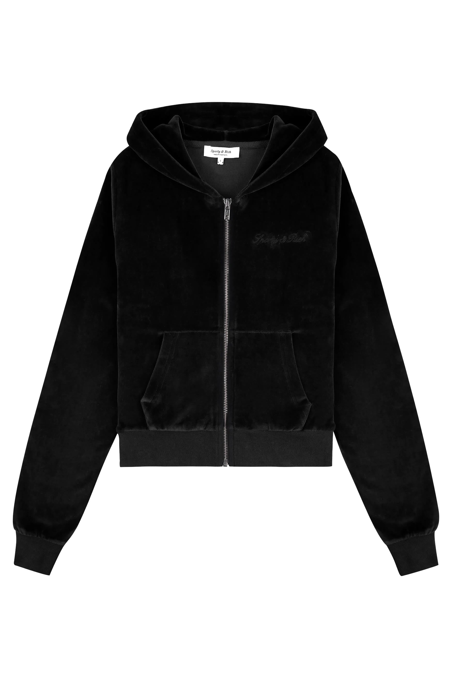 Sporty & Rich Signature Logo Crystal Zip Hoodie