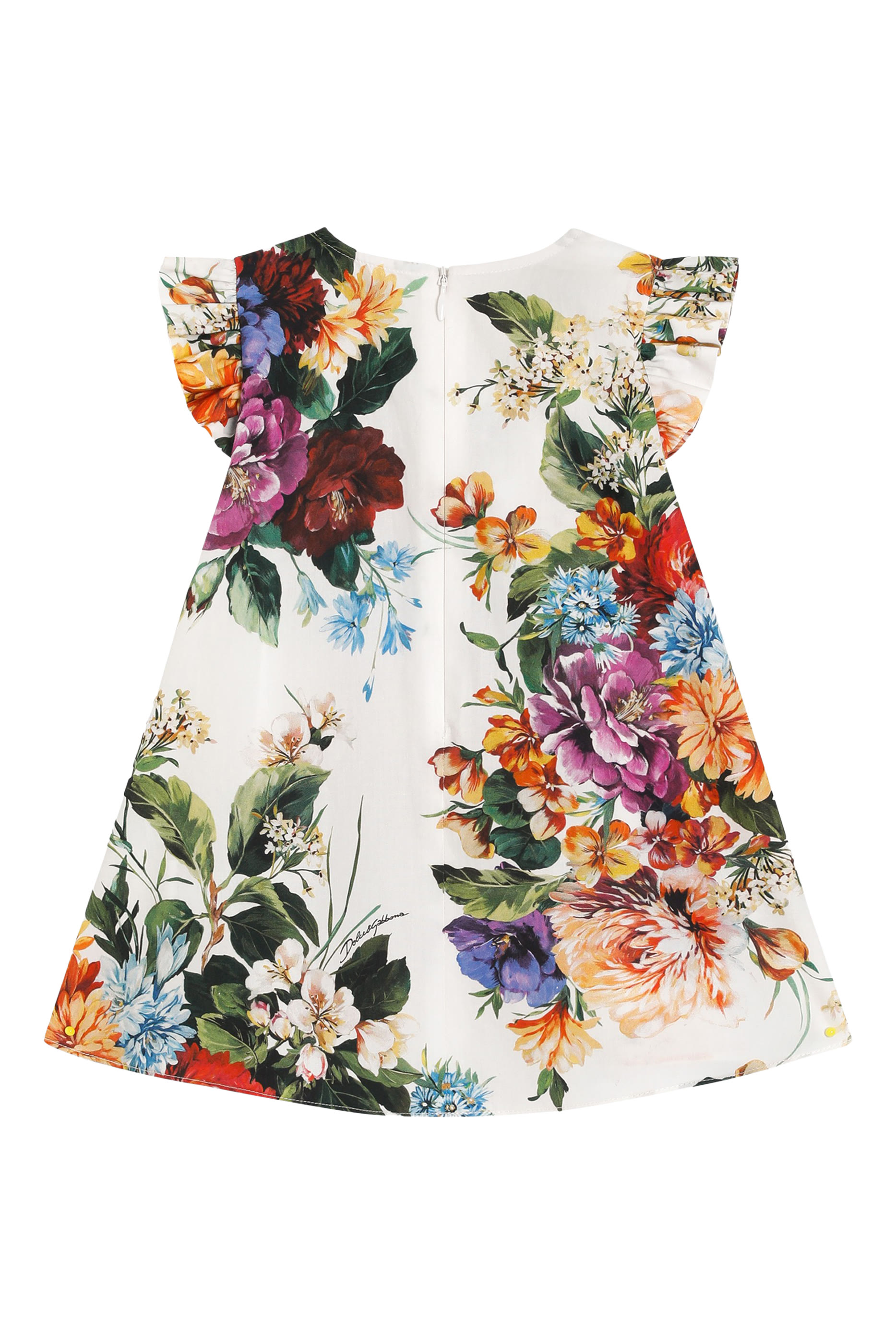 Kids Floral Print Cotton Poplin Dress