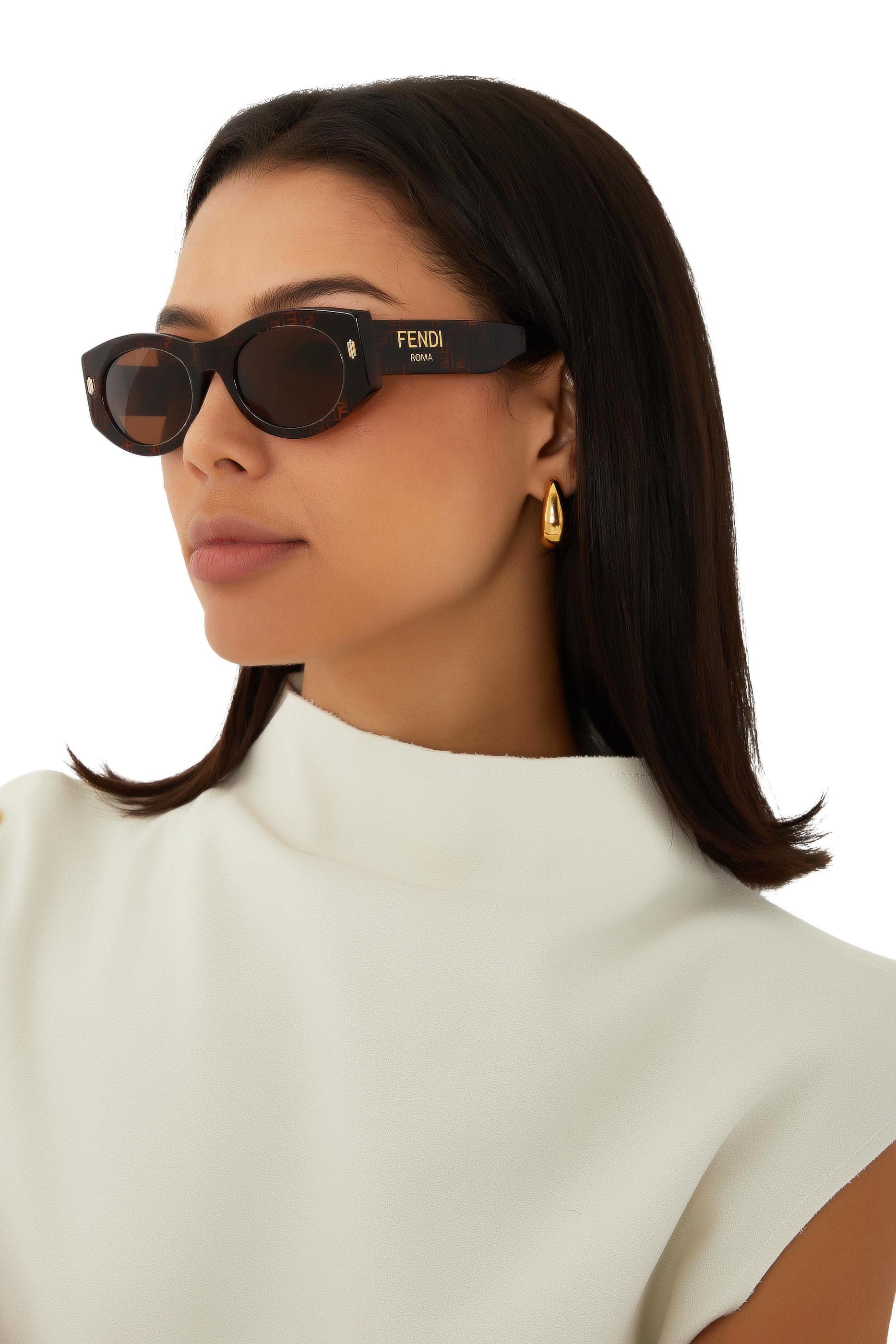 Fendi Roma Brown Havana Oval Sunglasses