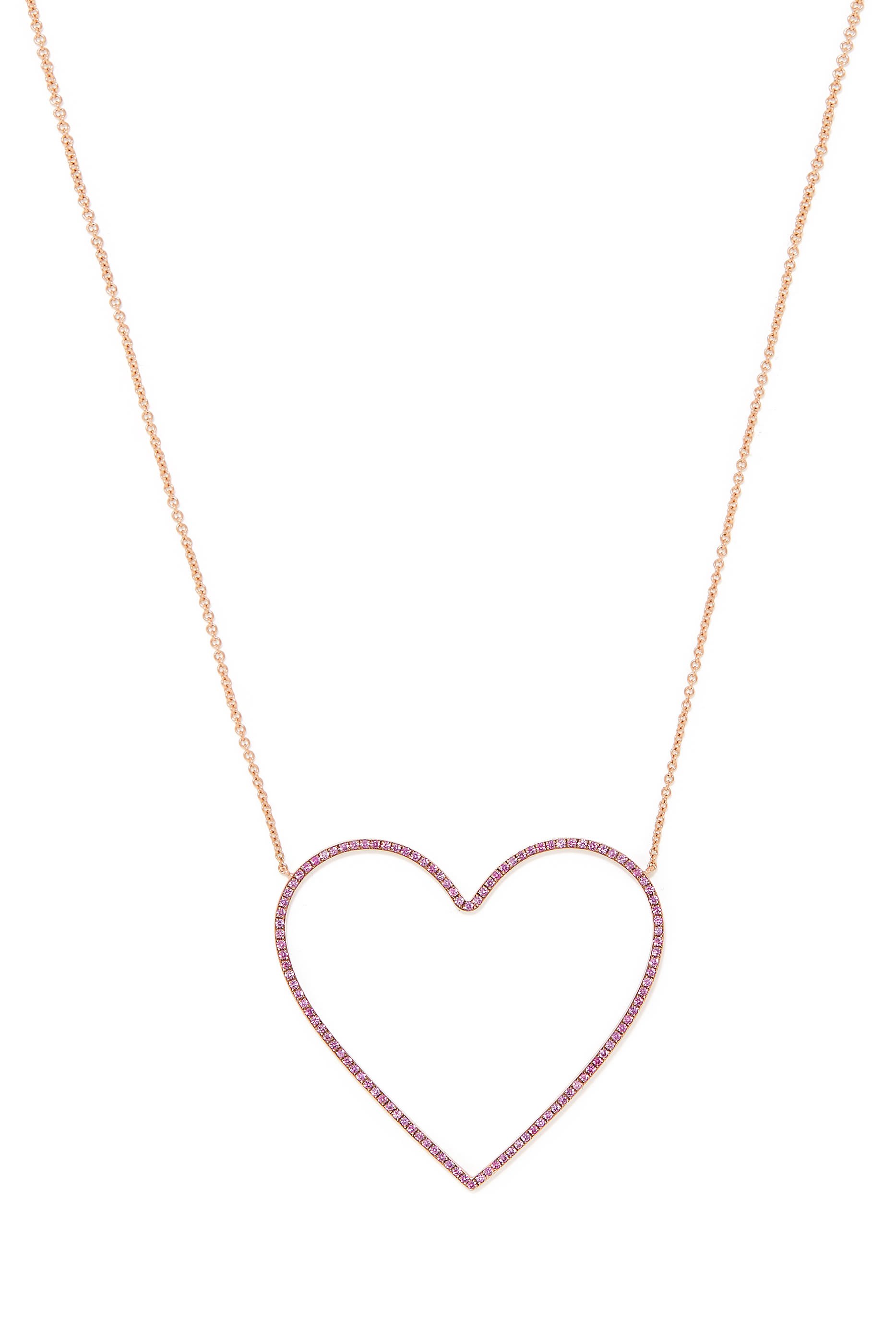 Giant Heart Necklace, 14k Rose Gold & Pink Sapphire