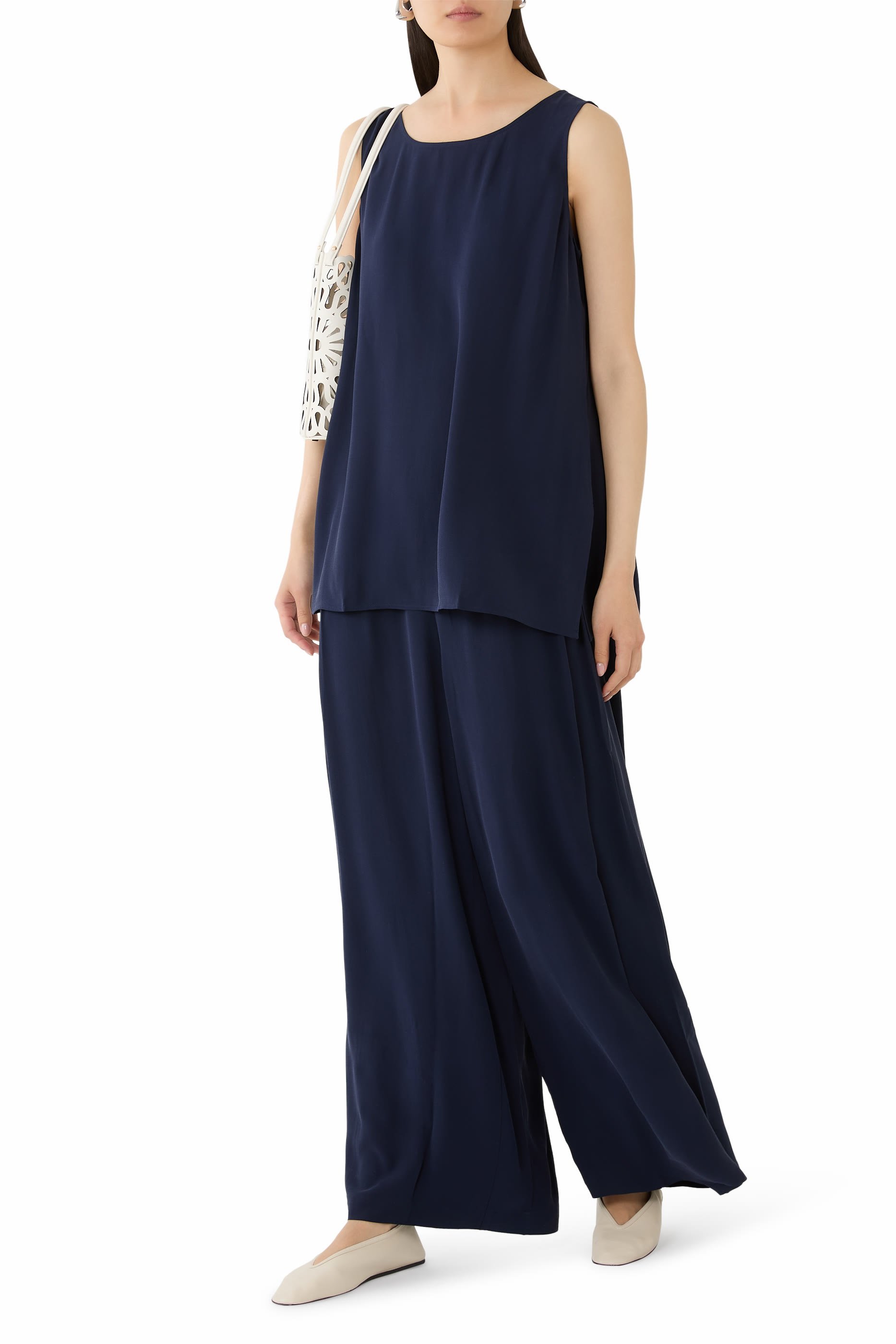 Silk Georgette Crepe Wide-Leg Pants