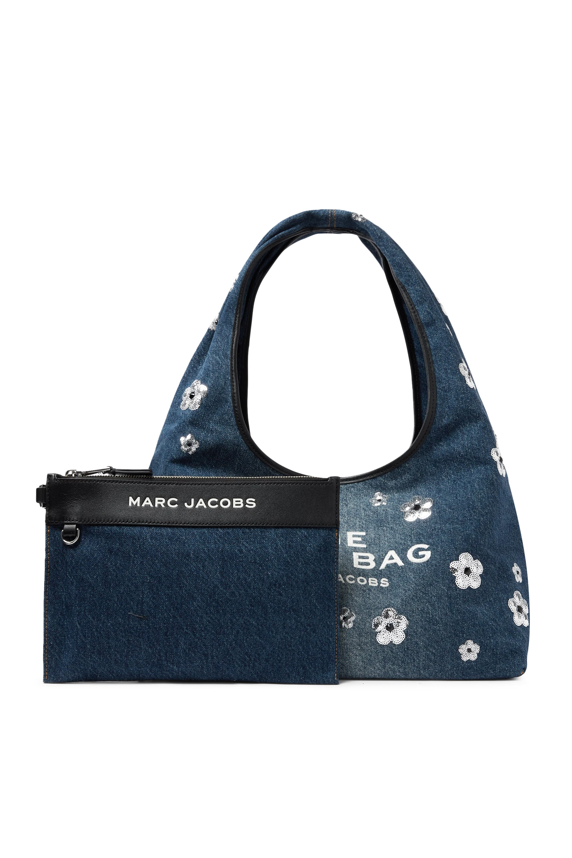 Sequin Daisy Denim Sack Bag