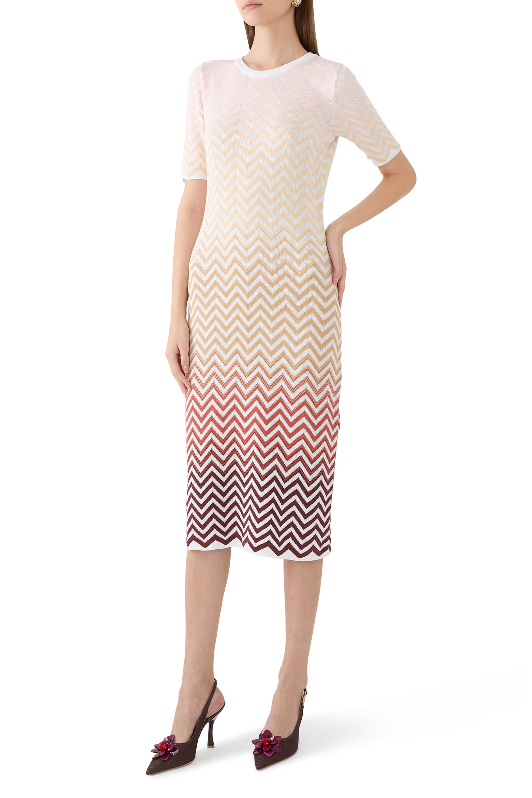 D&eacute;grad&eacute; Chevron Motif Midi Dress