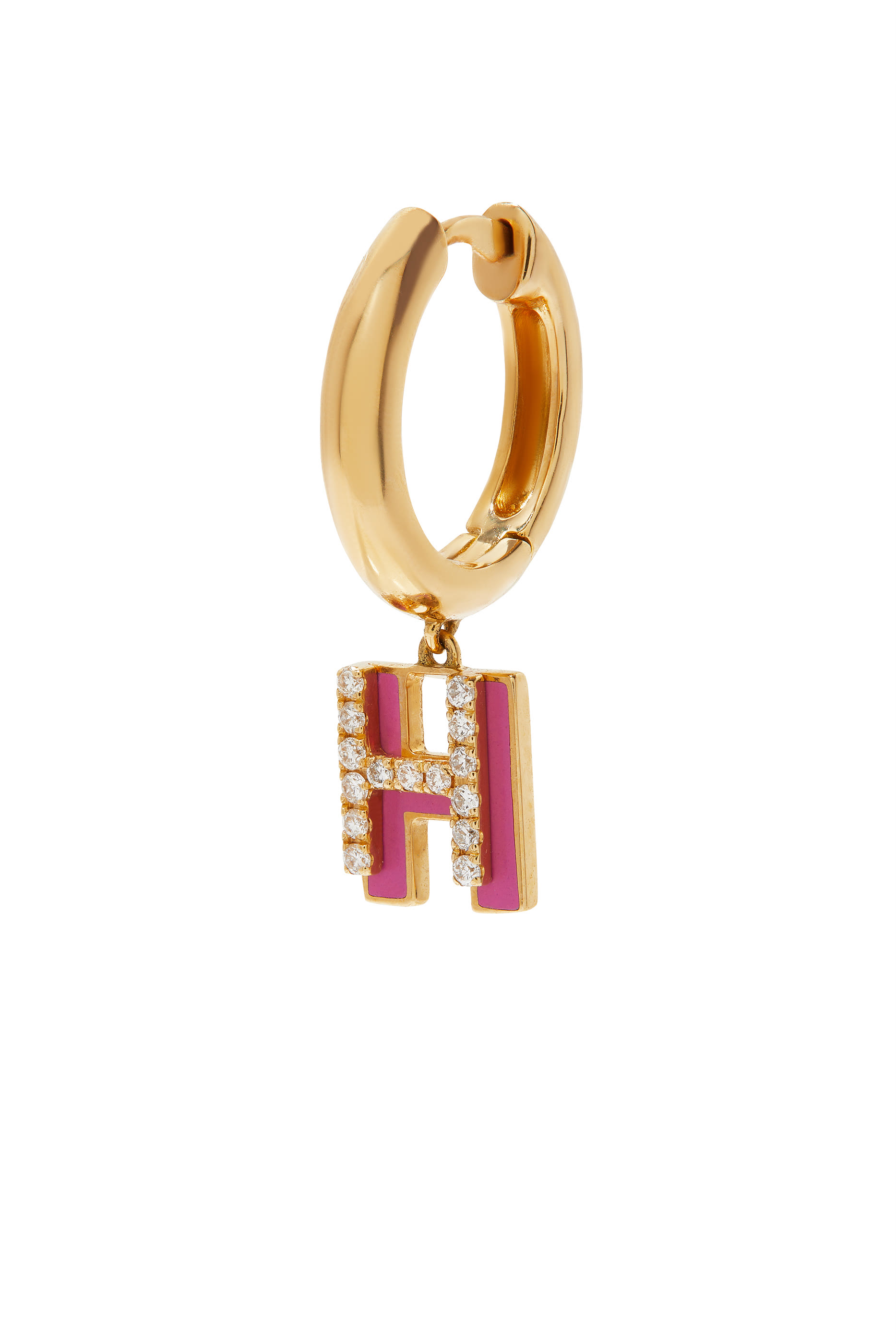 H Huggie Earring, 18k Yellow Gold & Diamonds