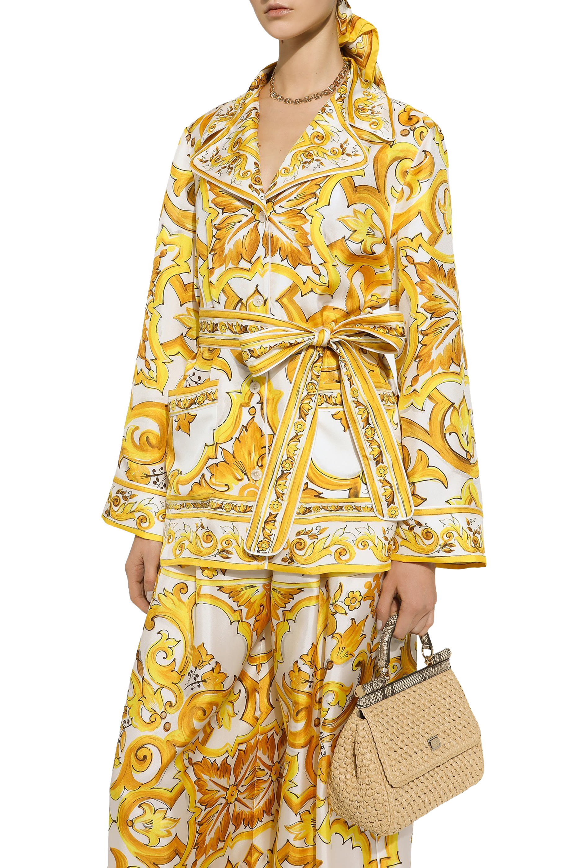 Majolica Print Silk Twill Pajama Shirt