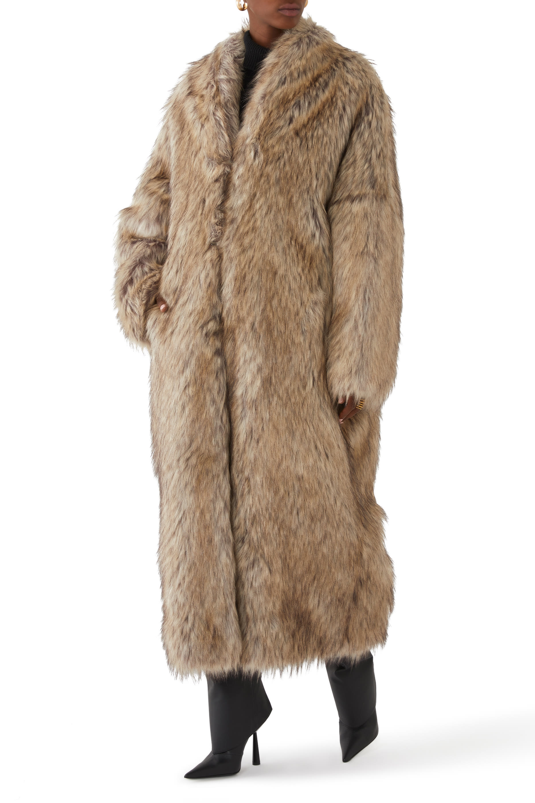Coyote Eco Fur Long Coat 