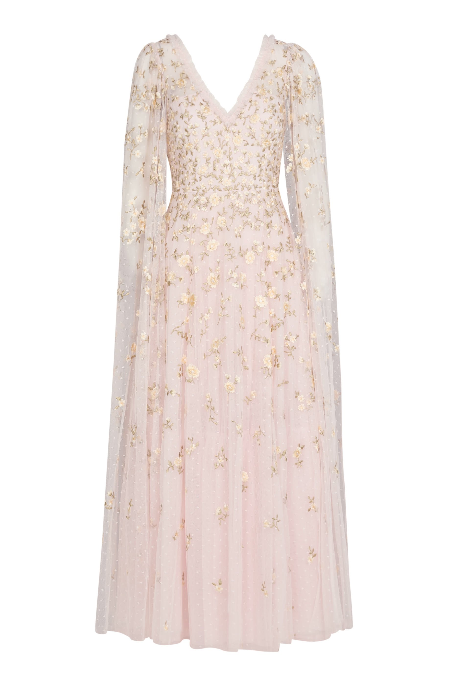 Lea Ditsy Cape Sleeve Ankle Gown