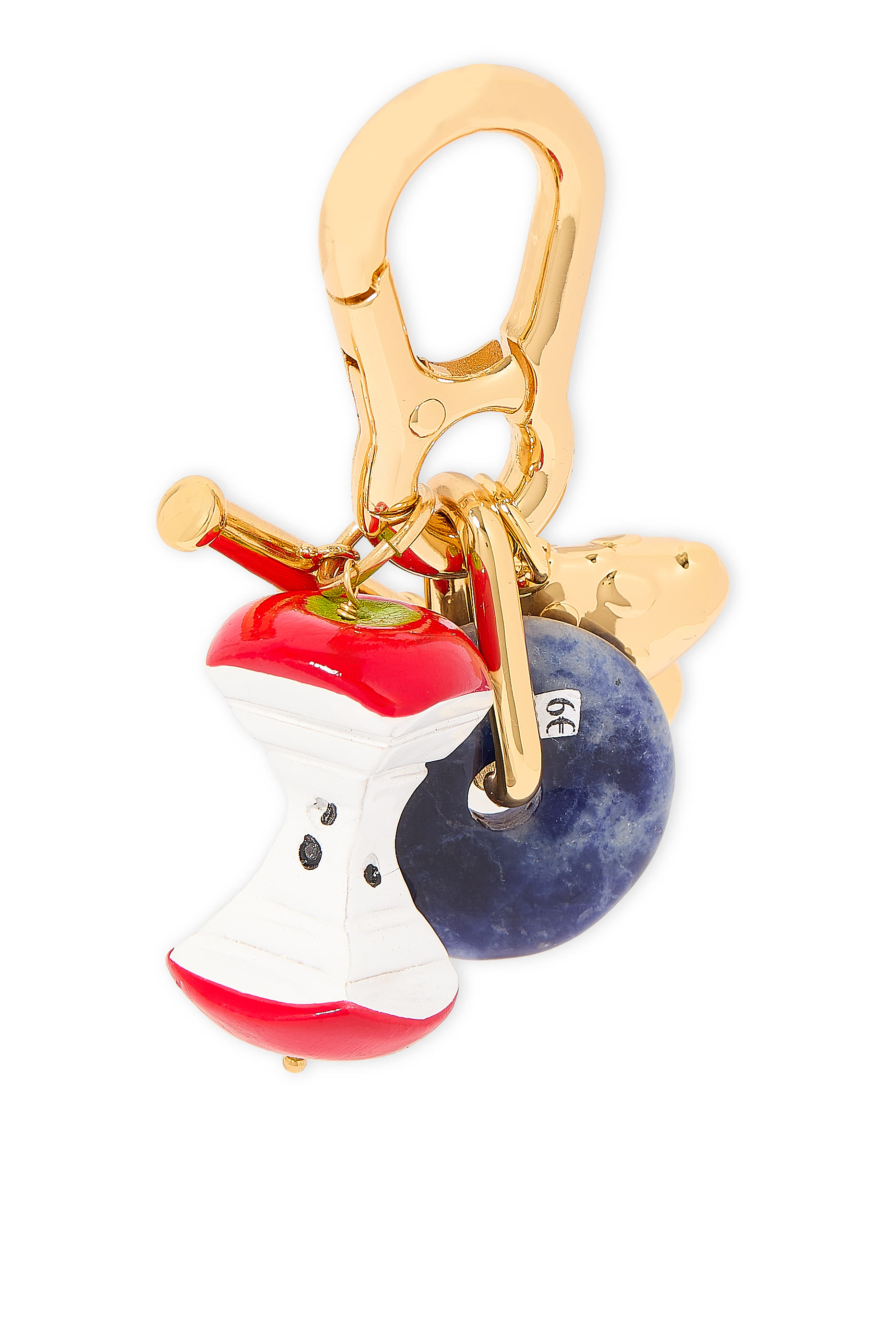 Keychain with Apple, Mushroom, and Blue Stone Charms
