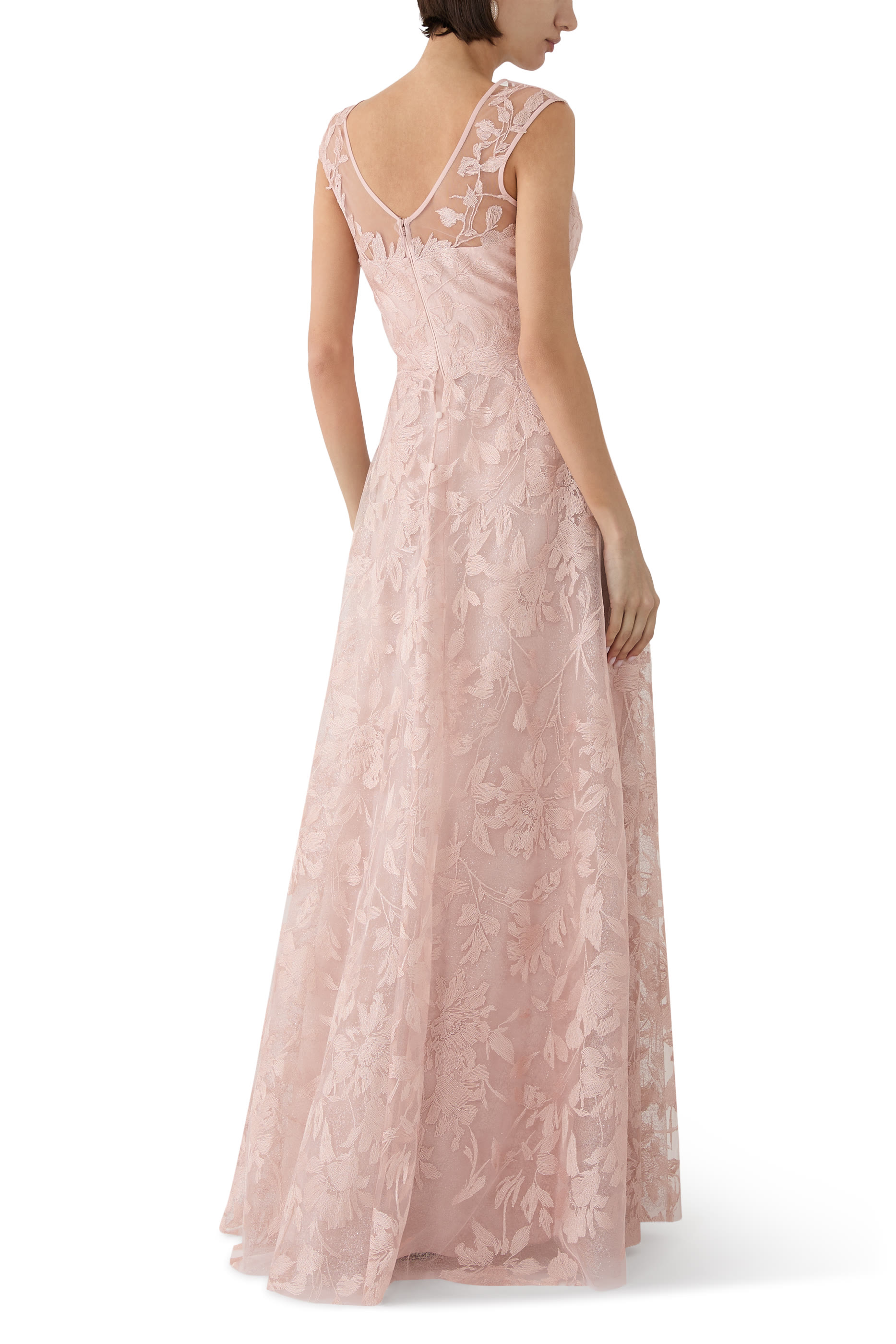 Metallic Tulle Leaf Pattern Gown