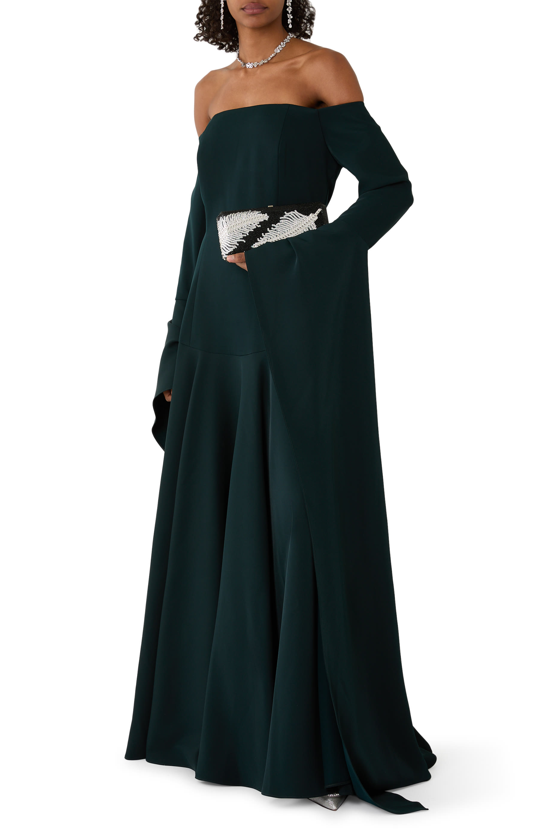 Slim Rectangle Jeweled Plume Bag