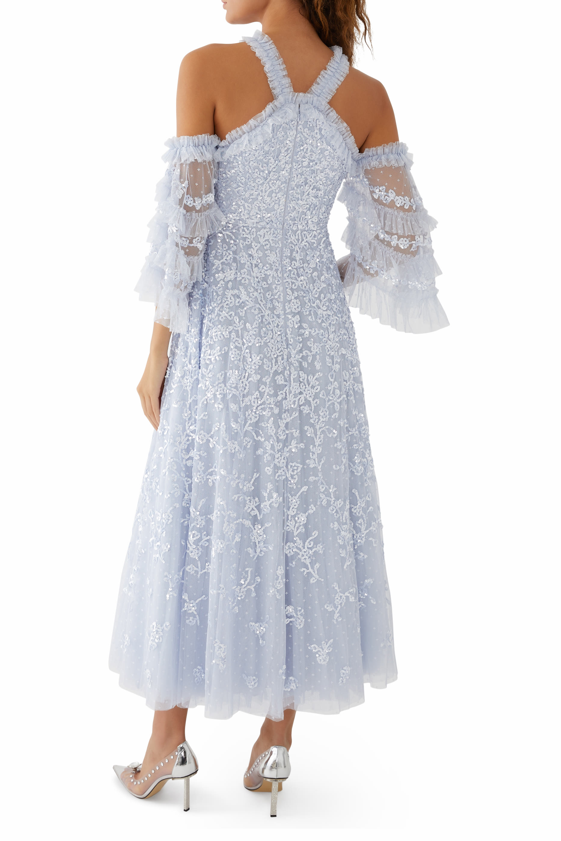 Floral Lace Off-Shoulder Ankle Gown