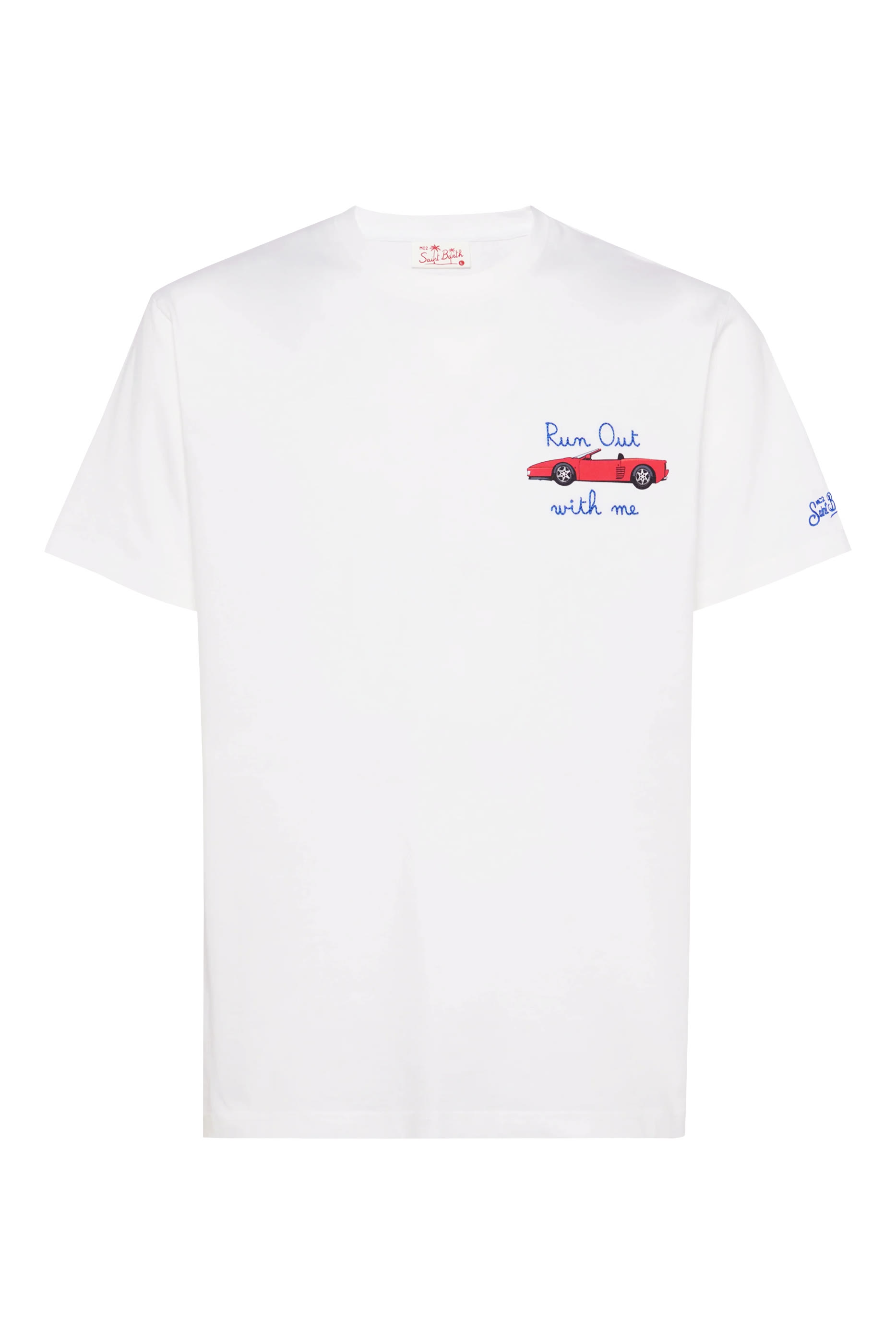 Car Print and Run Out with Me Embroidery T-Shirt